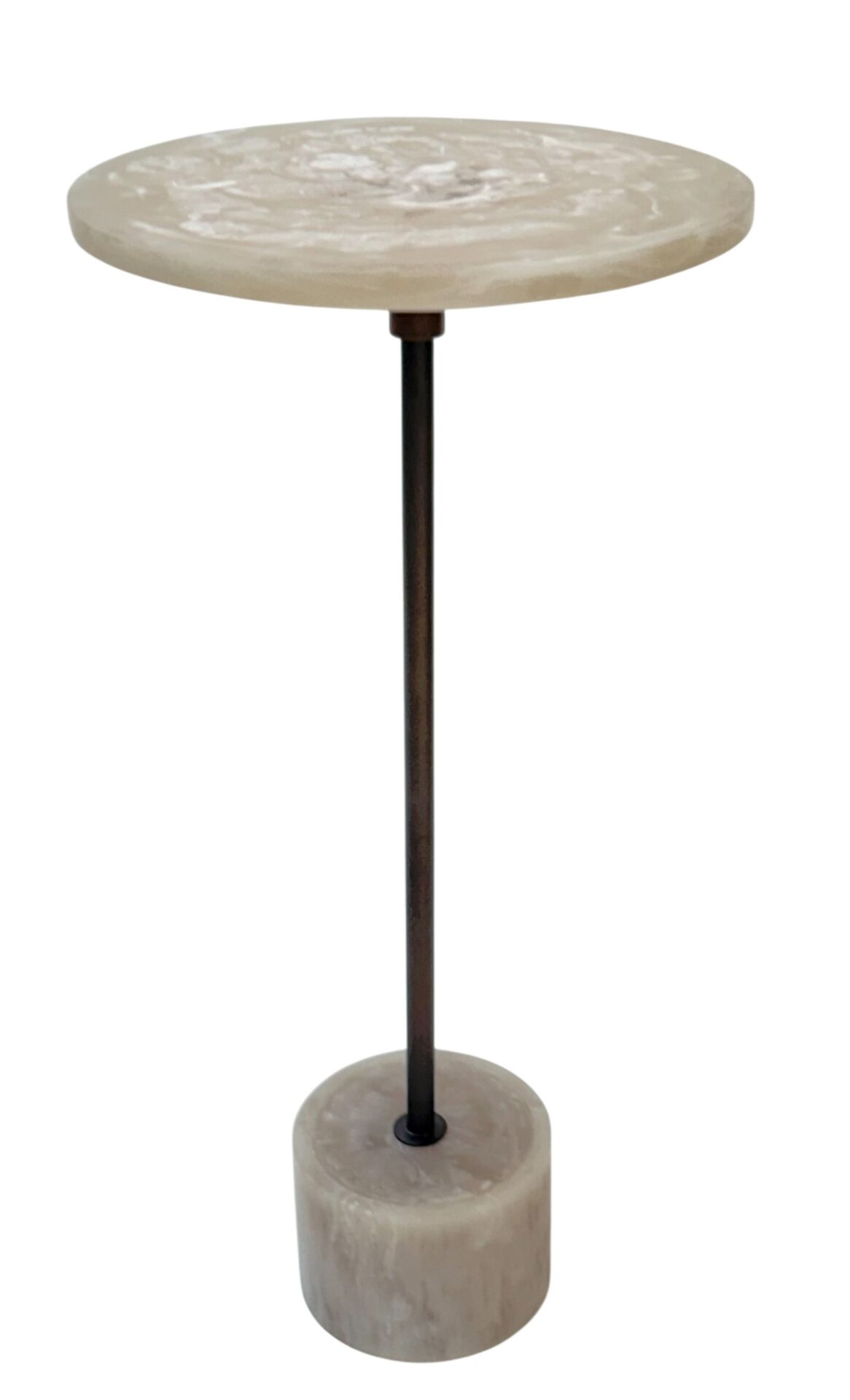 Solace Round Accent Table with Resin Top and Antique Copper Base