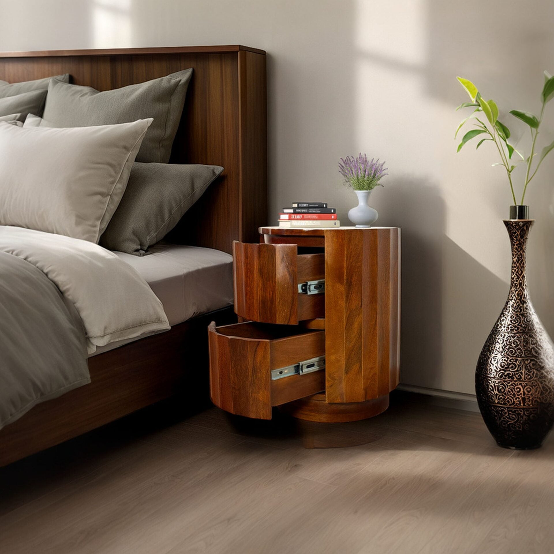 Harrison Vertical Groove Scallop Accent Table with Drawers