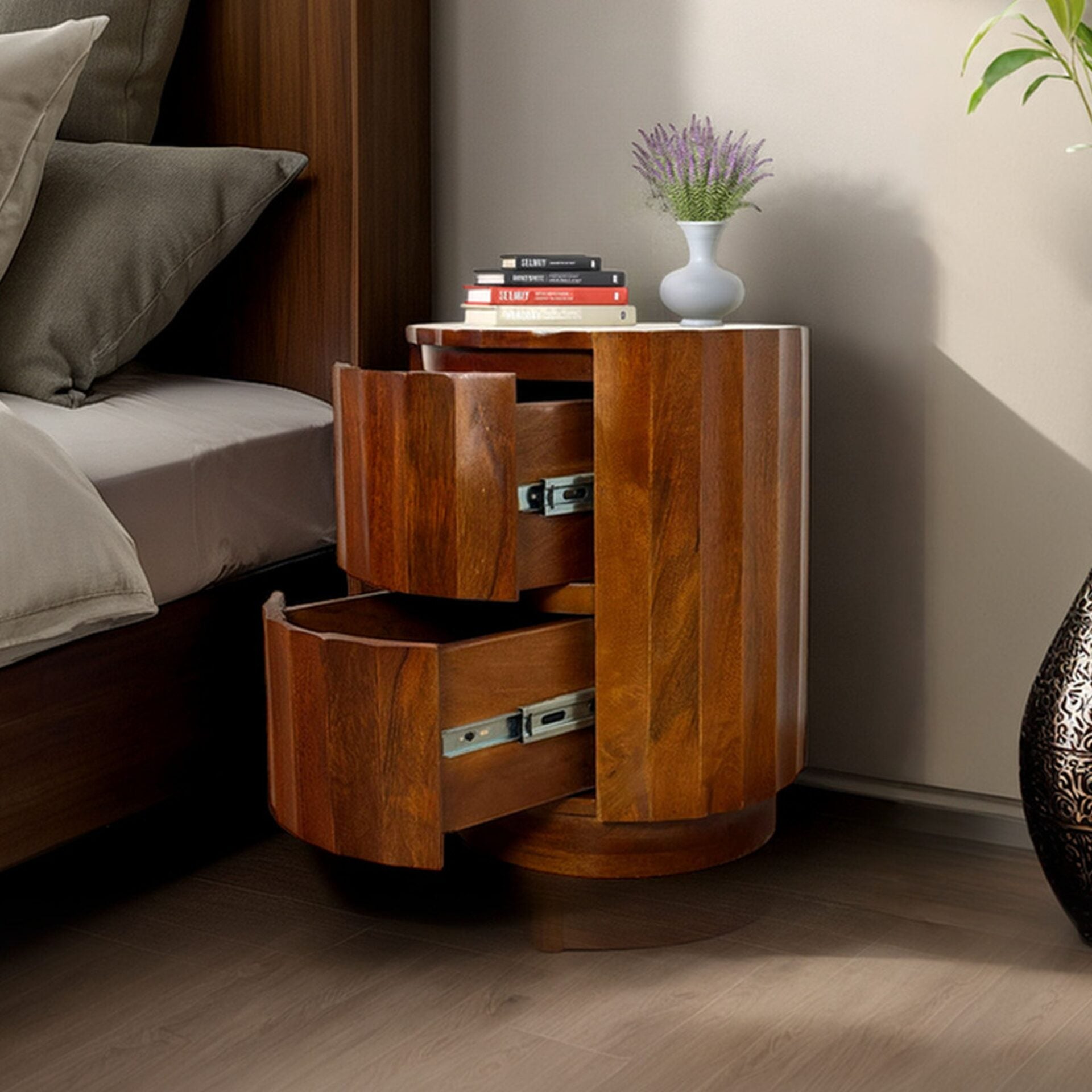 Harrison Vertical Groove Scallop Accent Table with Drawers