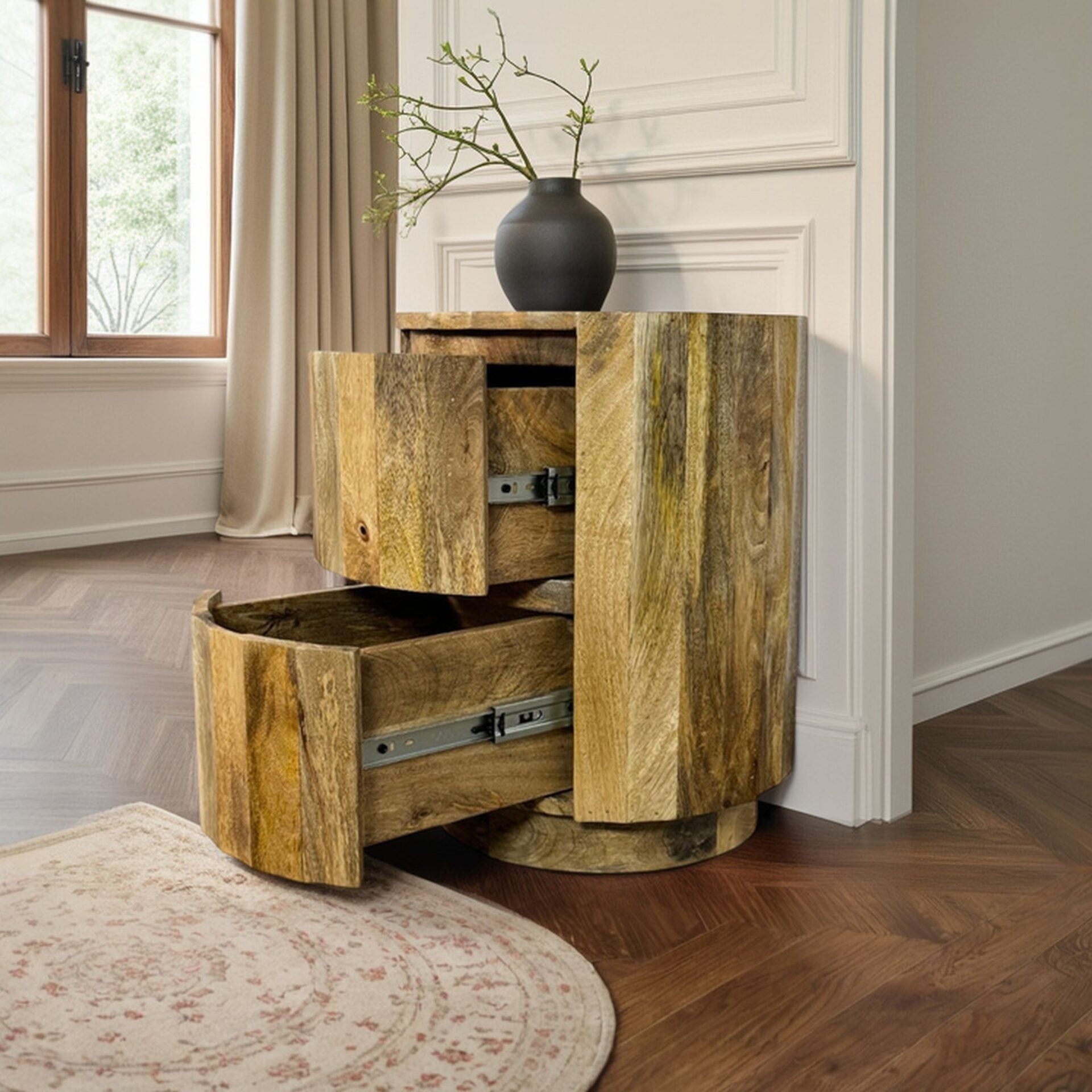 Harrison Vertical Groove Scallop Accent Table with Drawers