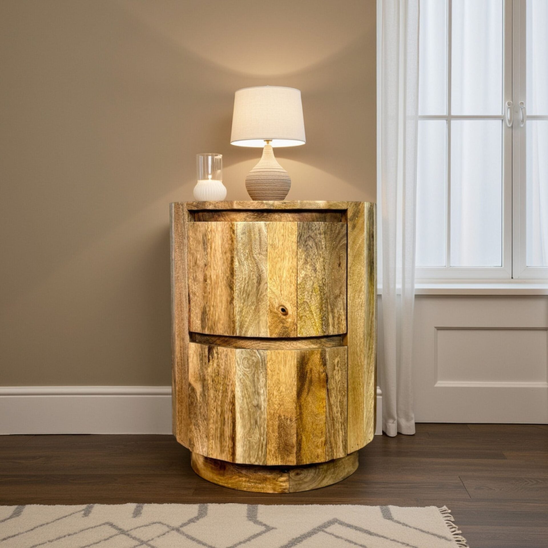 Harrison Vertical Groove Scallop Accent Table with Drawers