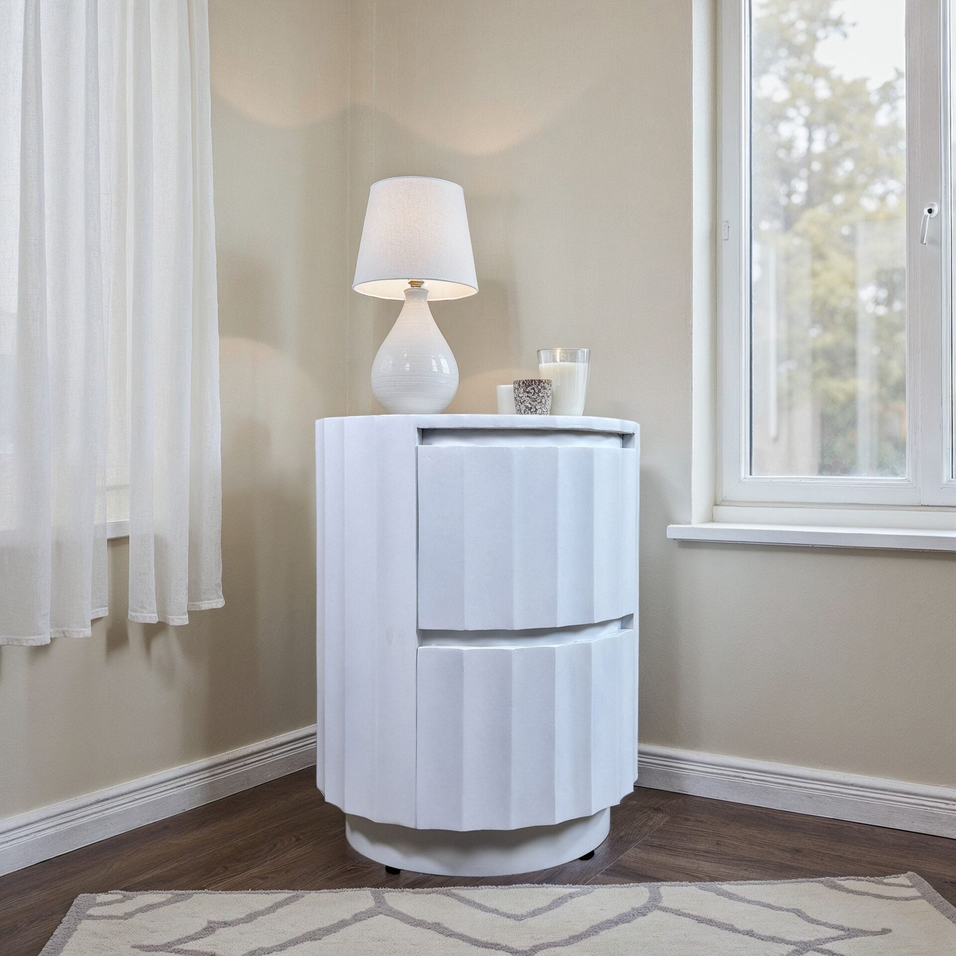 Harrison Vertical Groove Scallop Accent Table with Drawers
