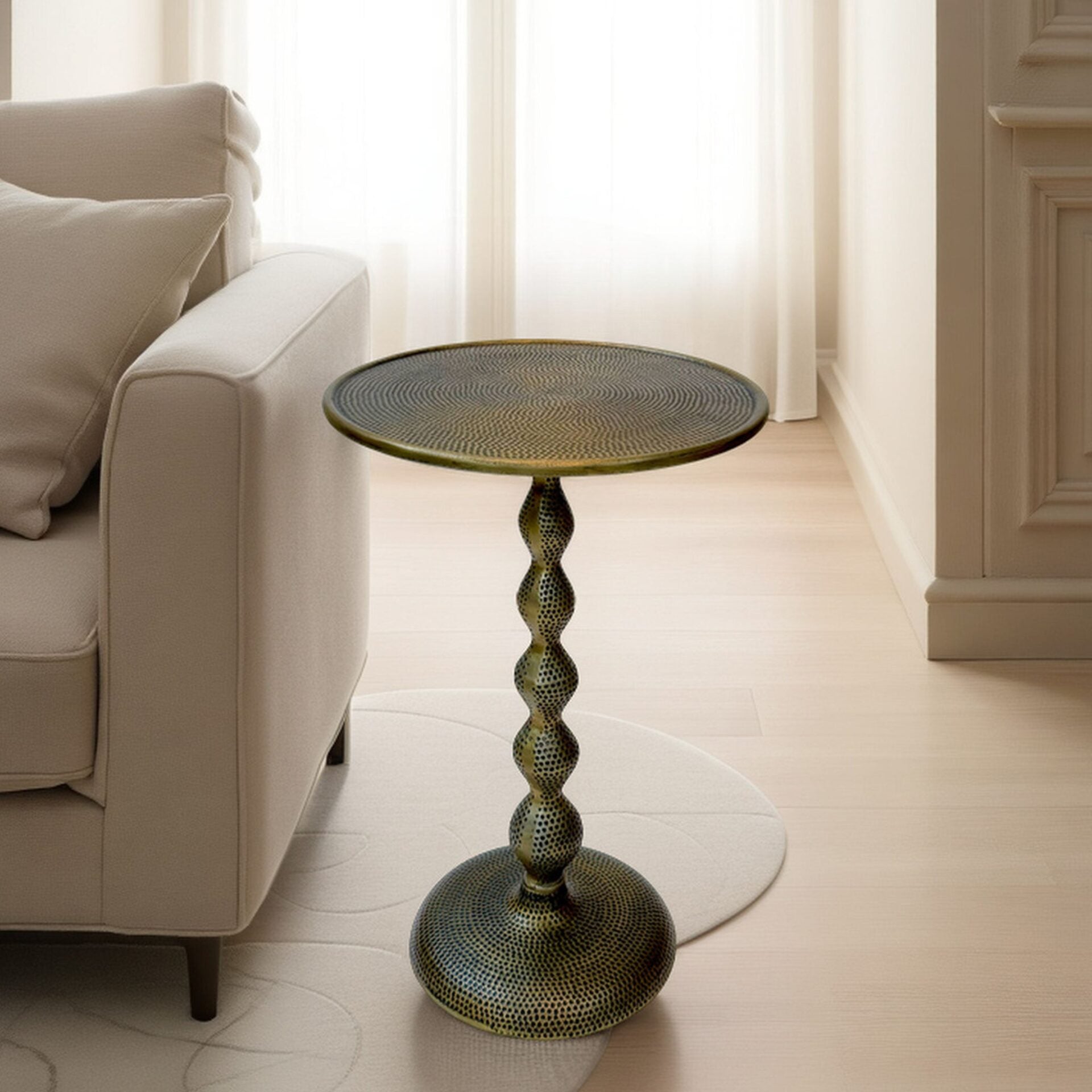 Hammered Dimple Round Metal Side Table
