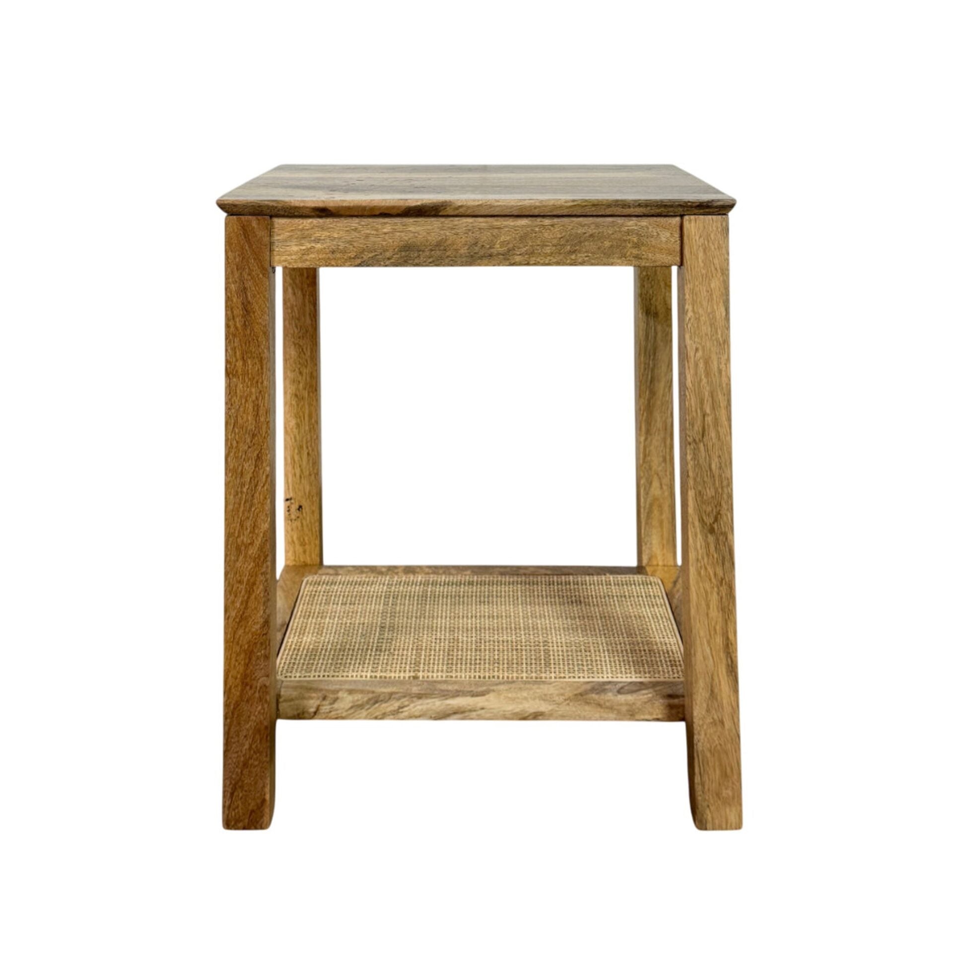 22" Blonde Acacia Side Table with Handwoven Cane Shelf