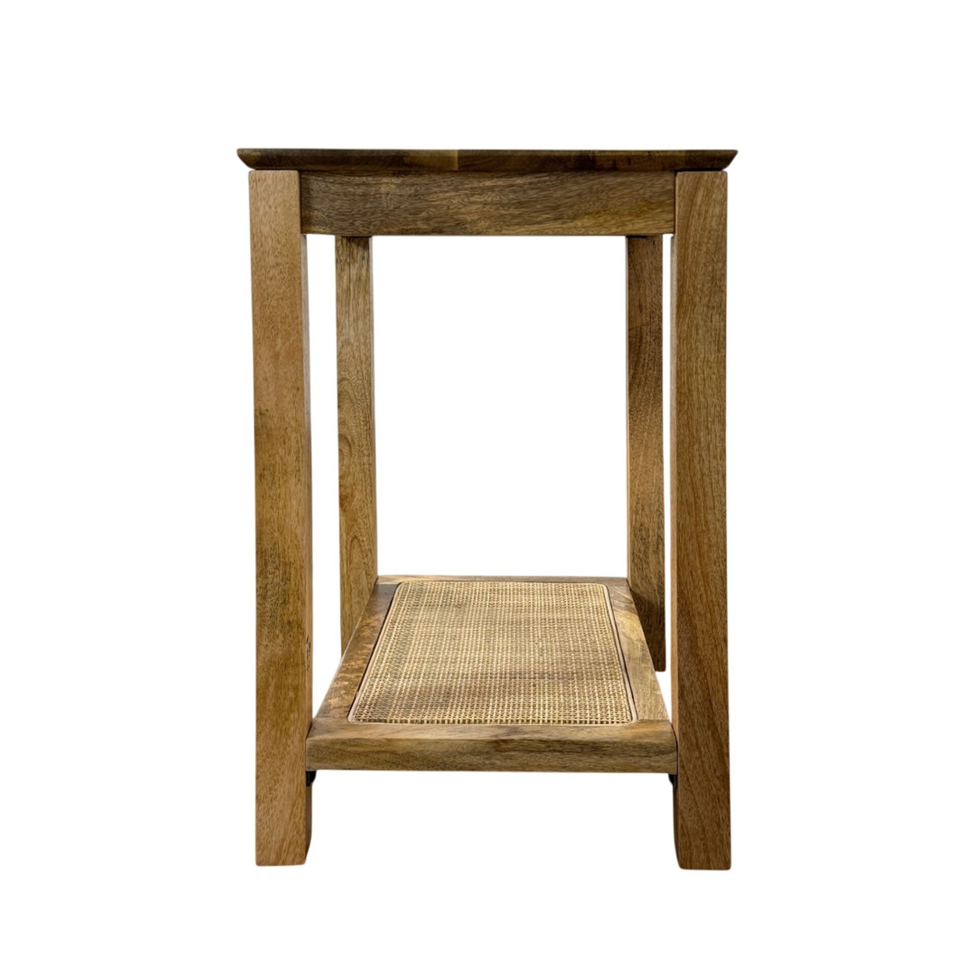 22" Blonde Acacia Side Table with Handwoven Cane Shelf