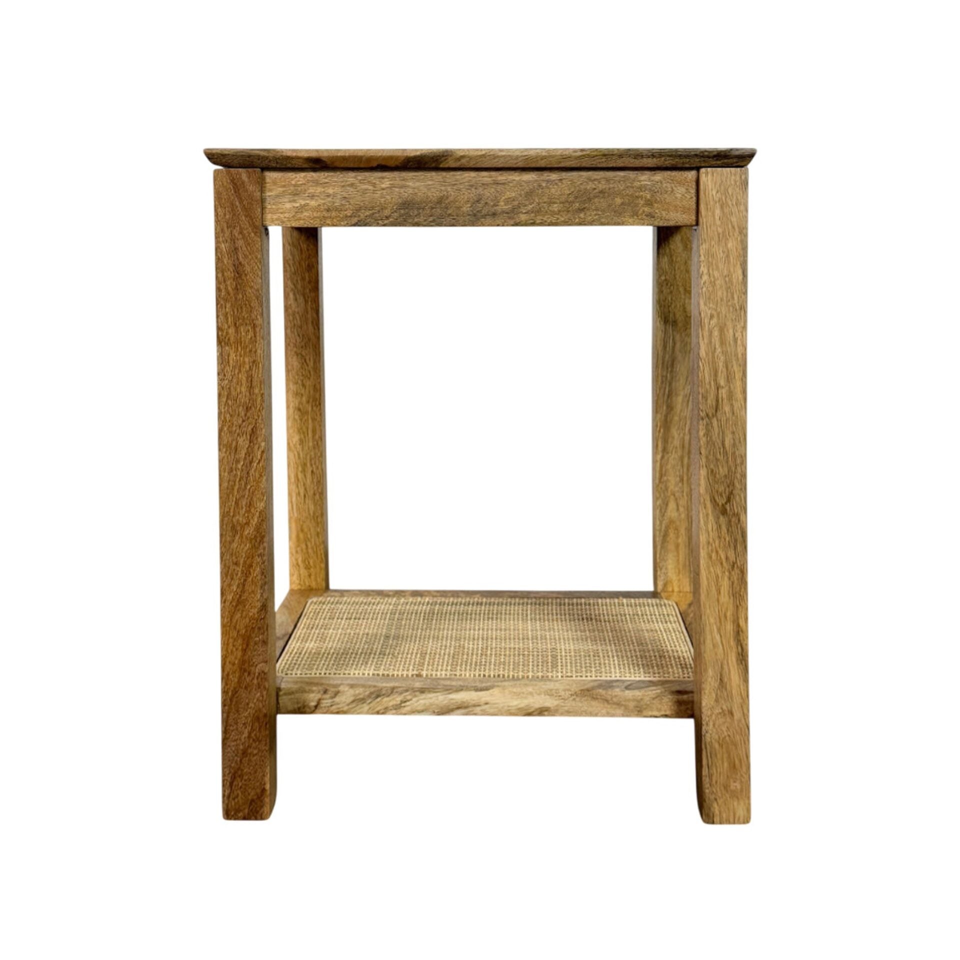 22" Blonde Acacia Side Table with Handwoven Cane Shelf