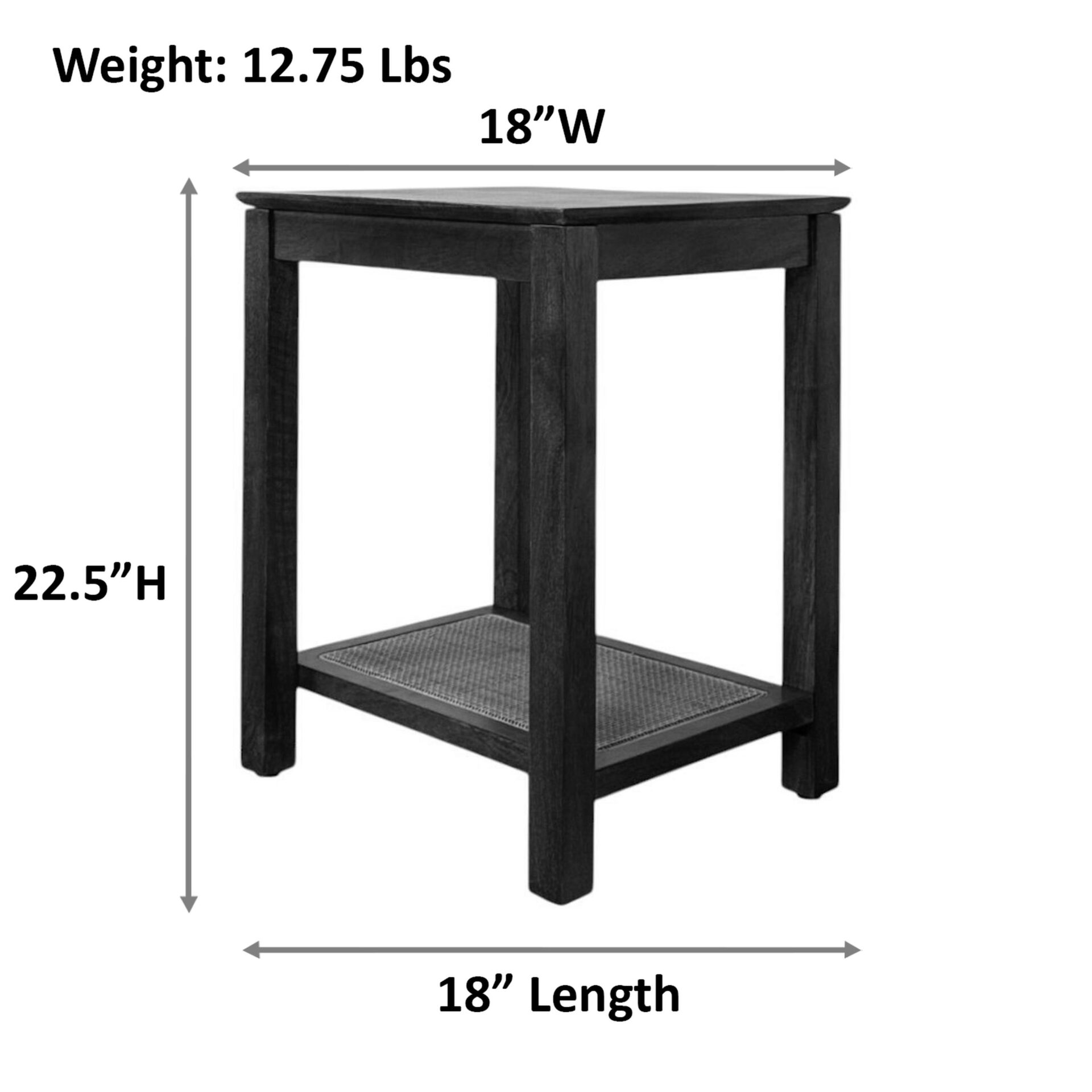 22" Blonde Acacia Side Table with Handwoven Cane Shelf