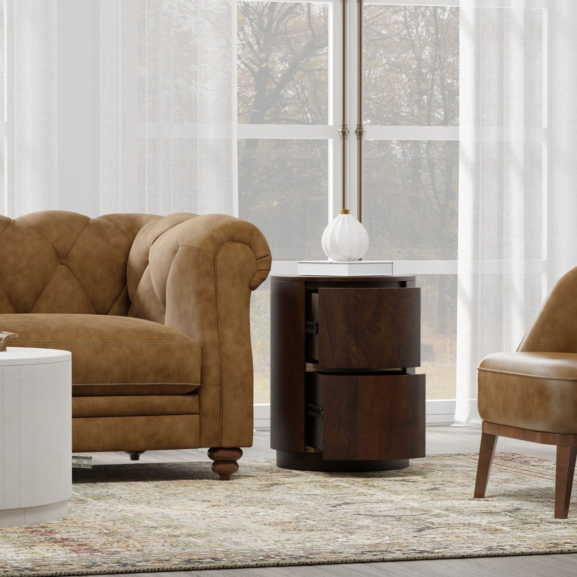 Kingston 2-Drawer Round Accent Table Natural