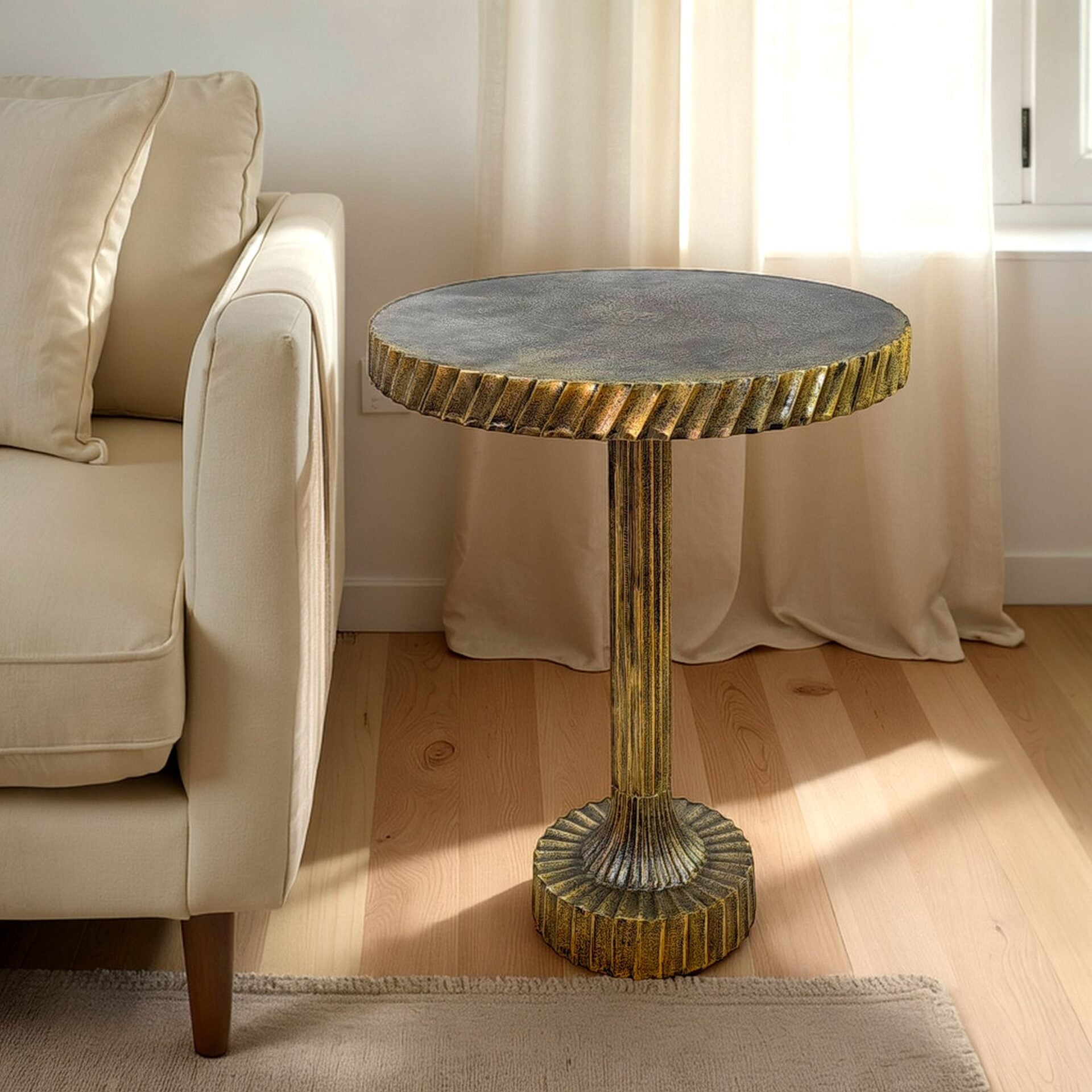 Luxe Round Accent Table in Antique Gold Aluminum