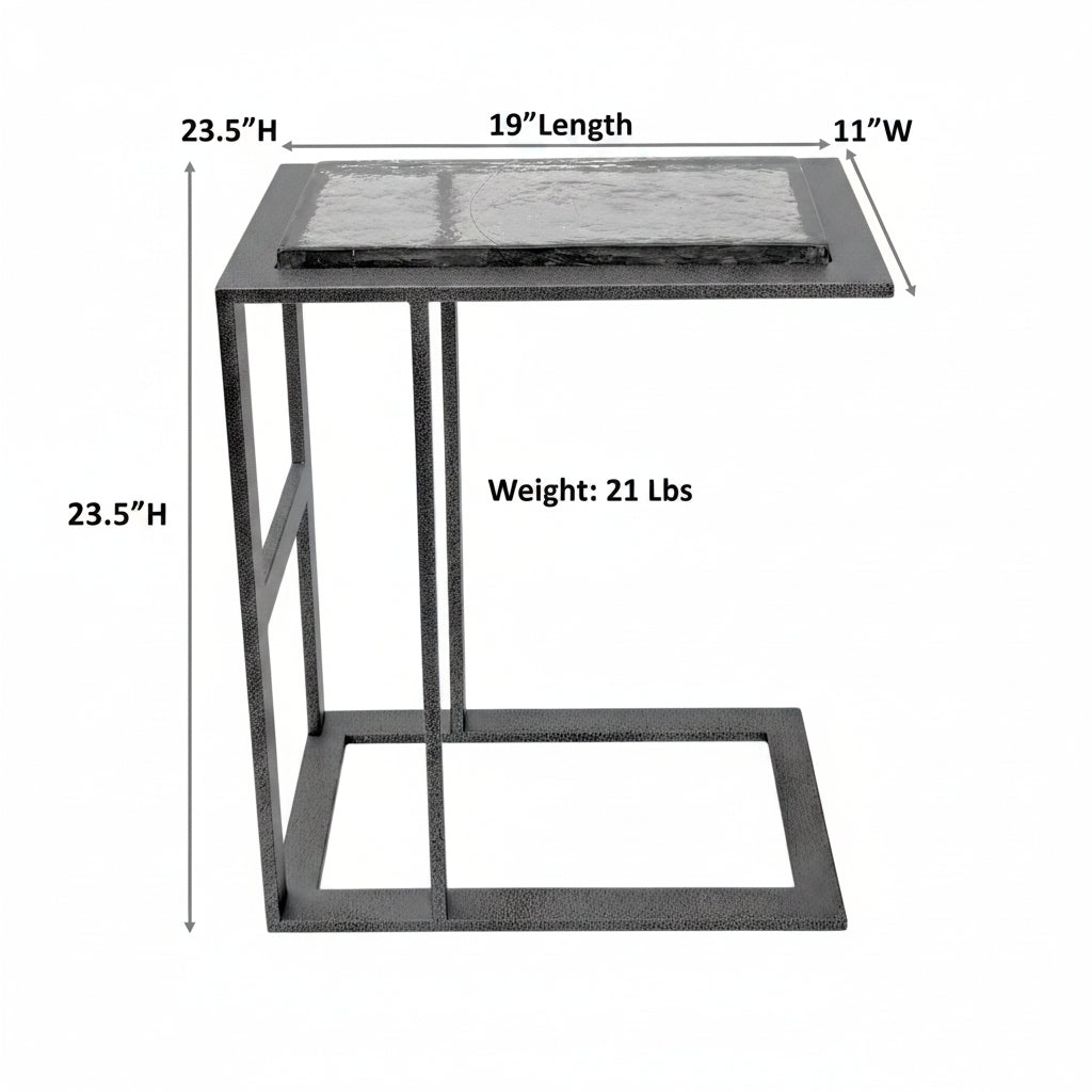 Castella C Shaped End Table Antique Brass with Recycled Glass Top