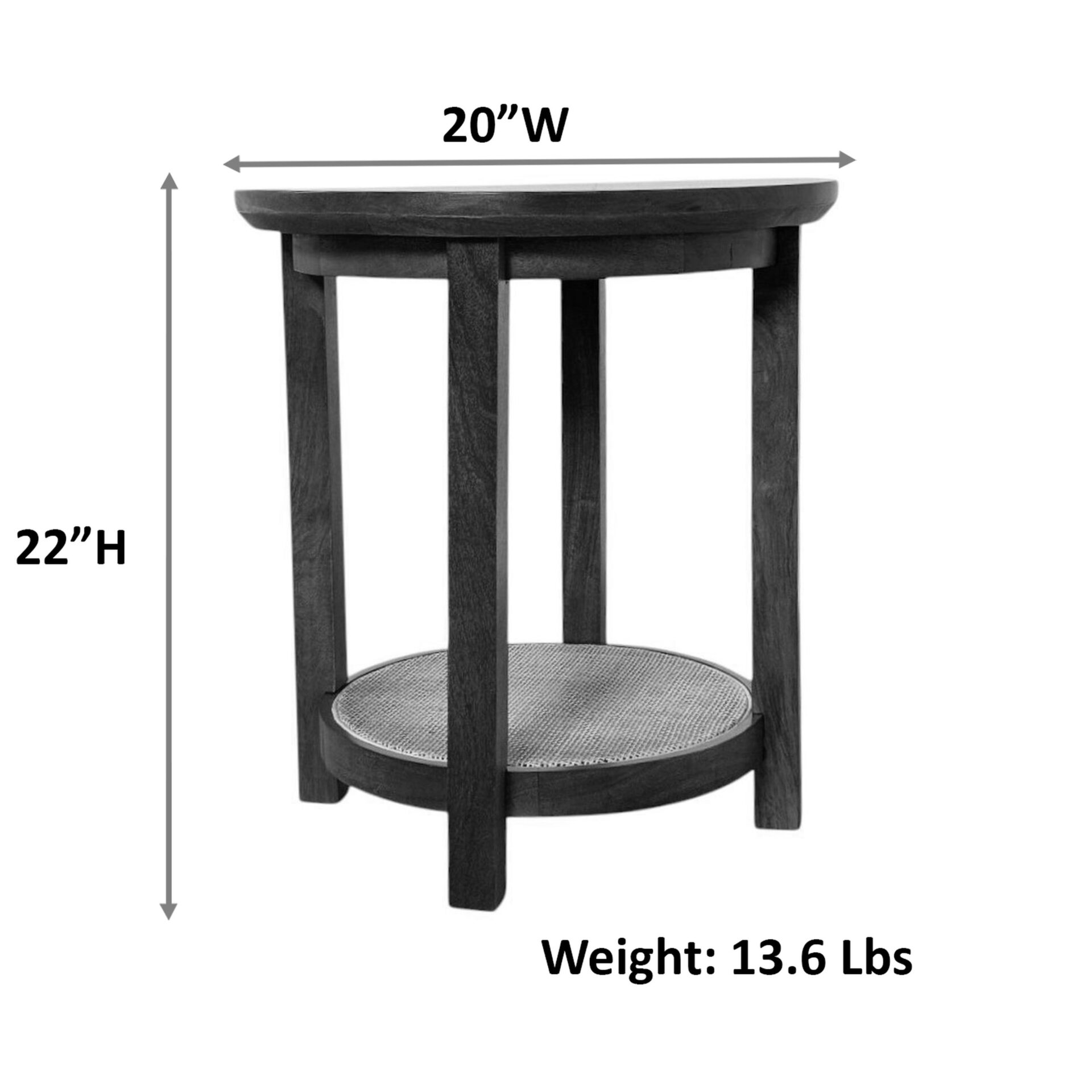 Haven 20" Round Accent Table with Blonde Acacia Finish and Cane Shelf