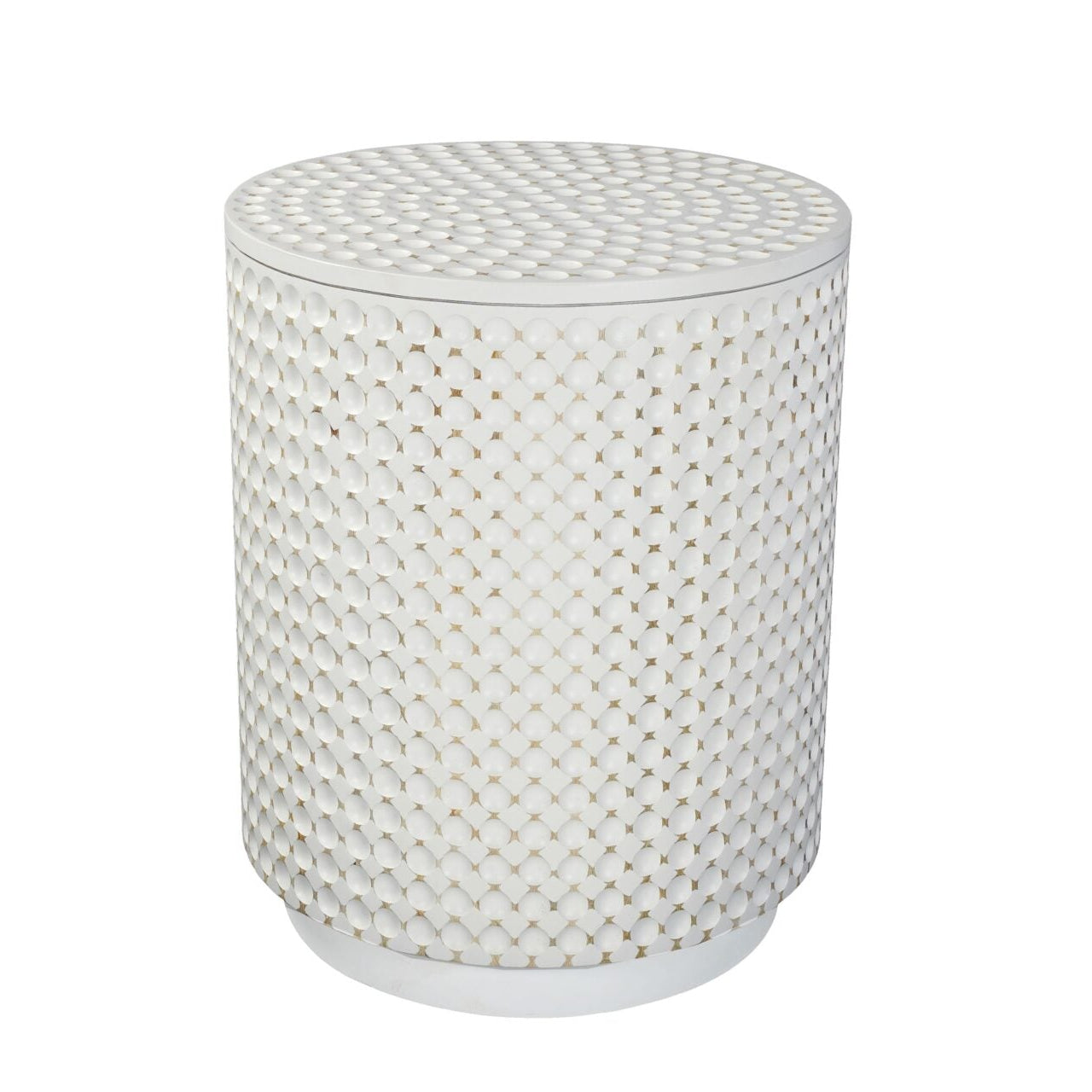 20" Round Dimple Accent Table Whitewash Finish
