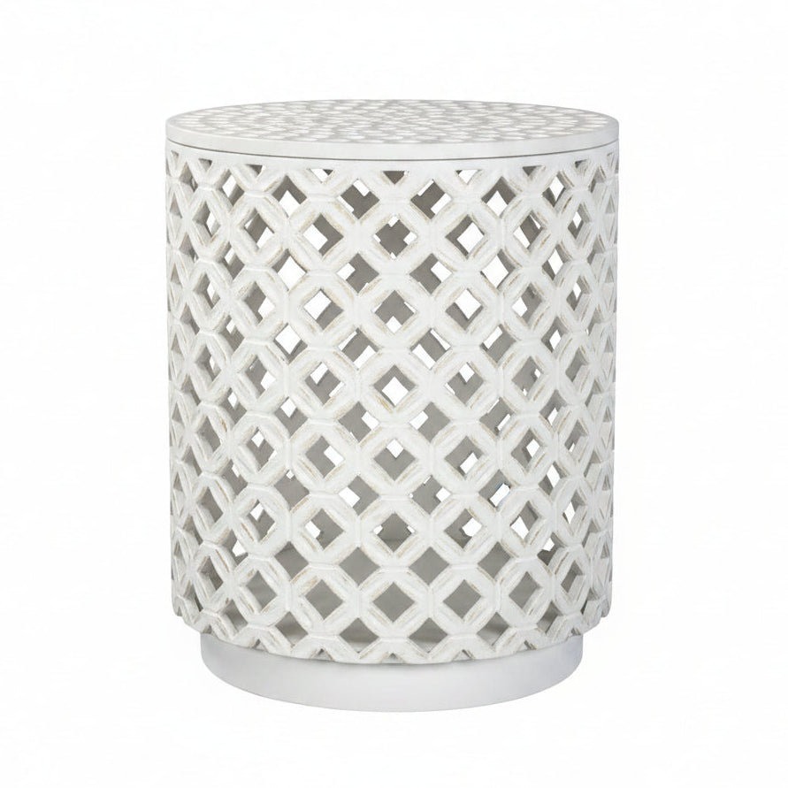 20" Round Dimple Accent Table Whitewash Finish