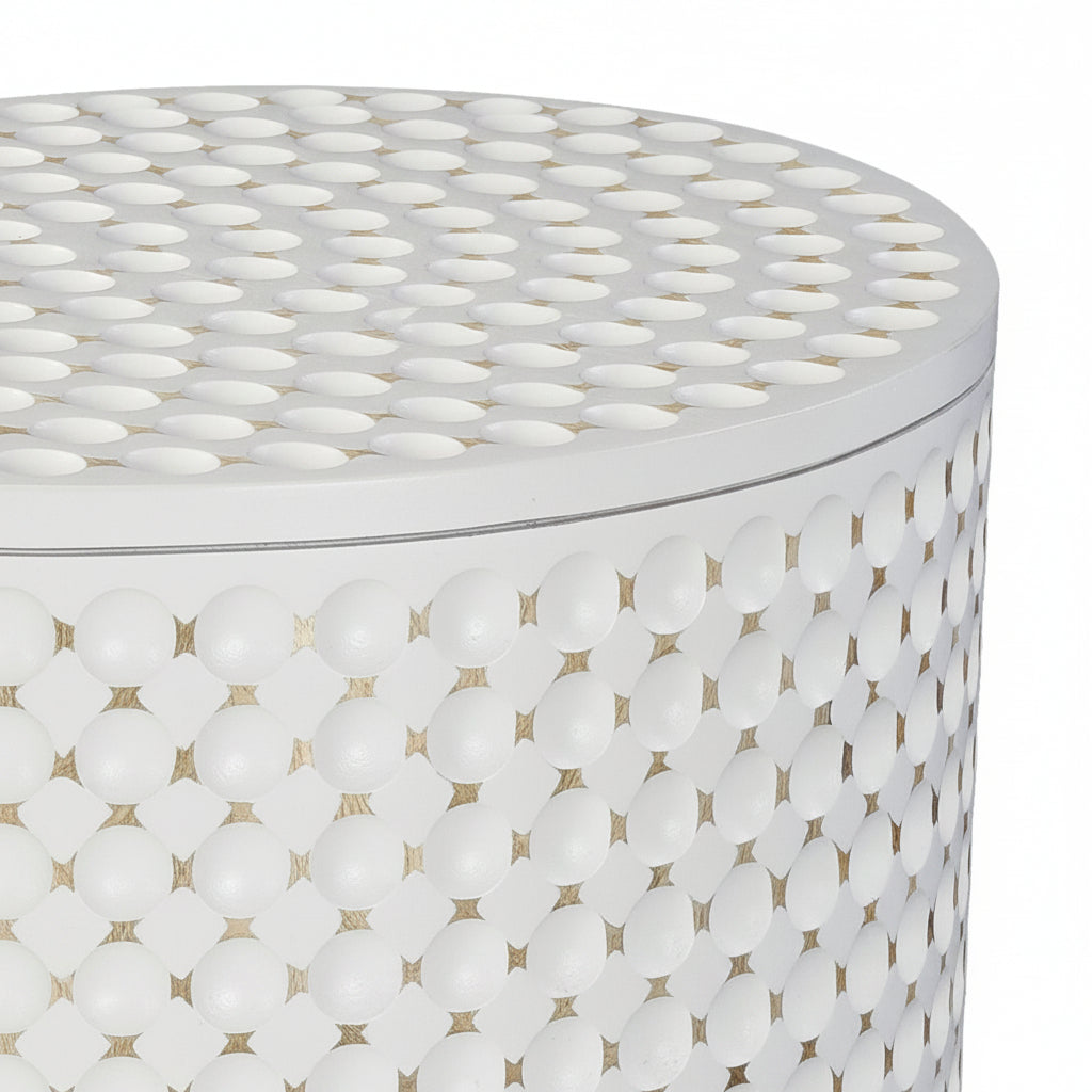 20" Round Dimple Accent Table Whitewash Finish