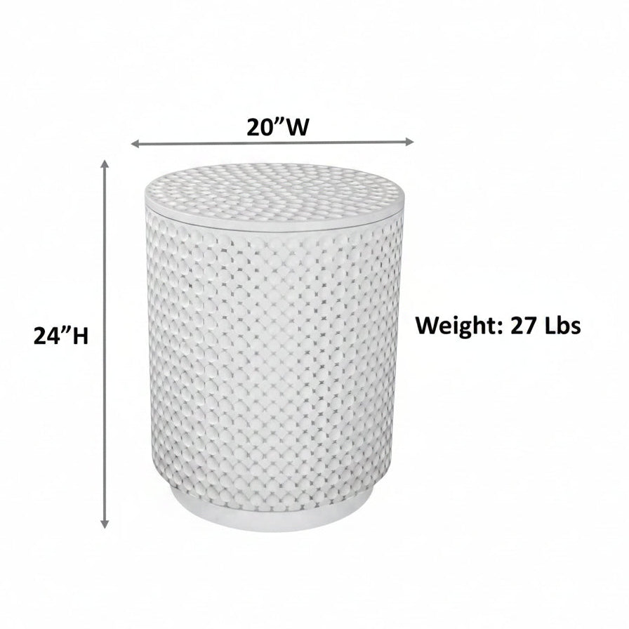 20" Round Dimple Accent Table Whitewash Finish