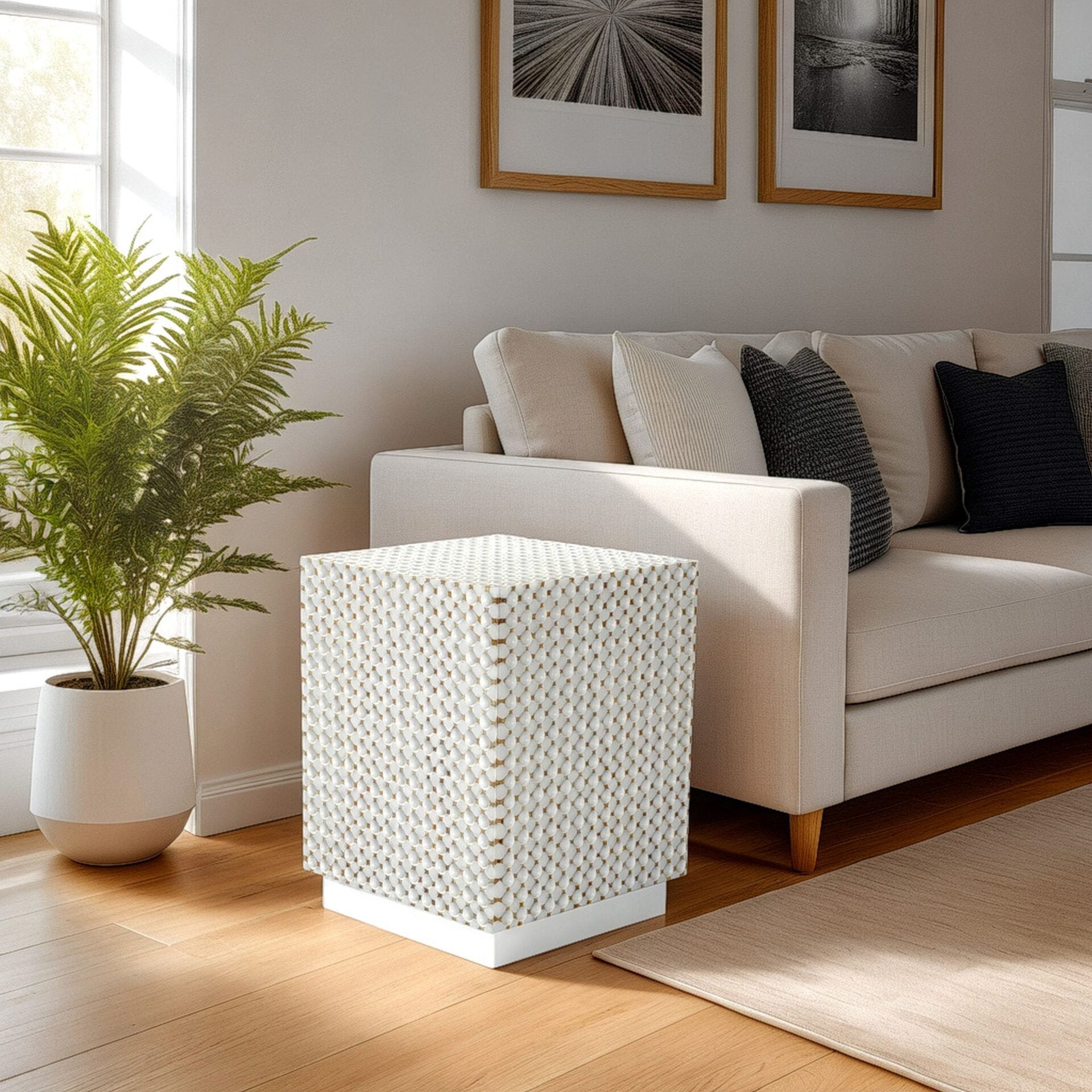 18" Square Dimple Accent Table Whitewash