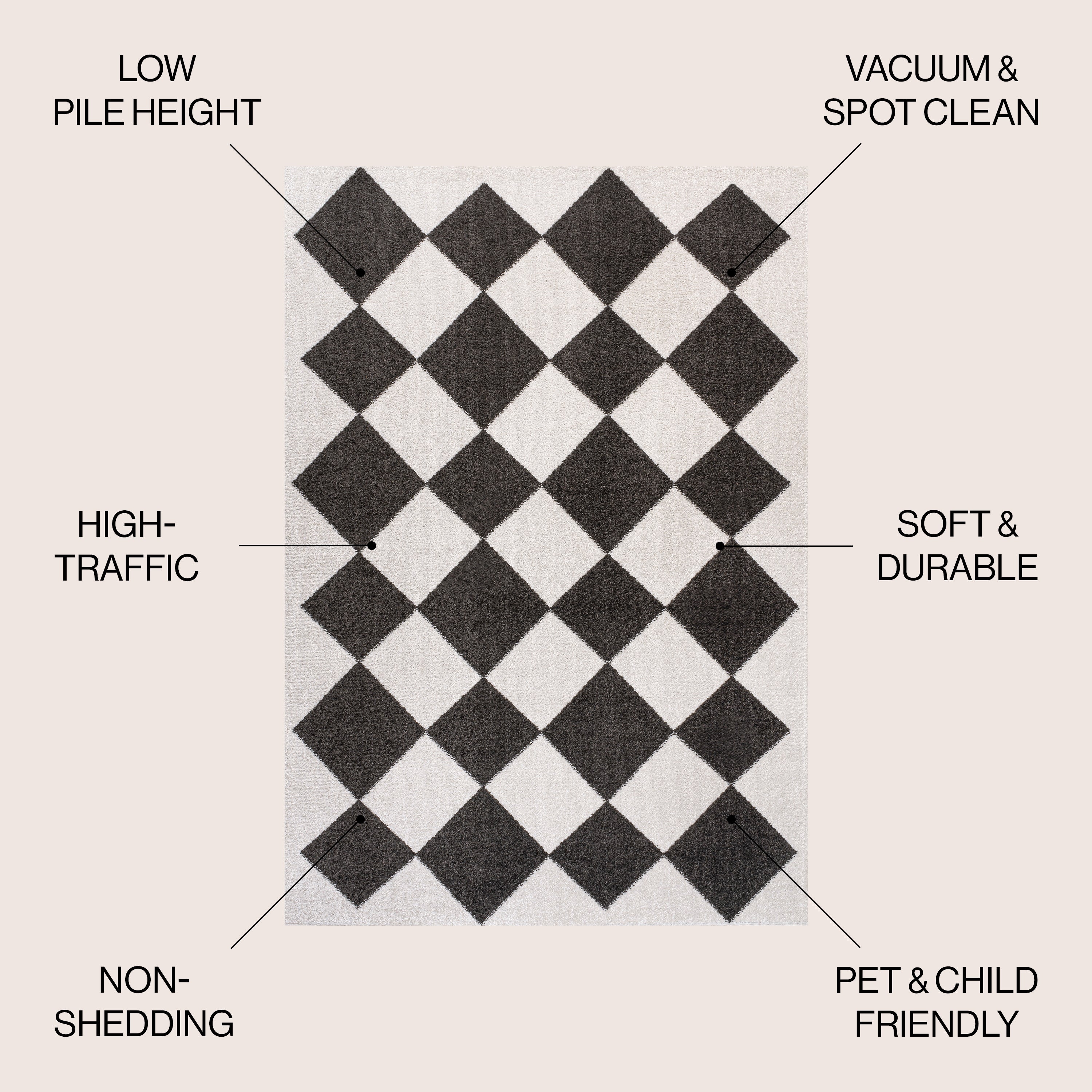 Draper Classic Geometric Diamond Pattern Area Rug