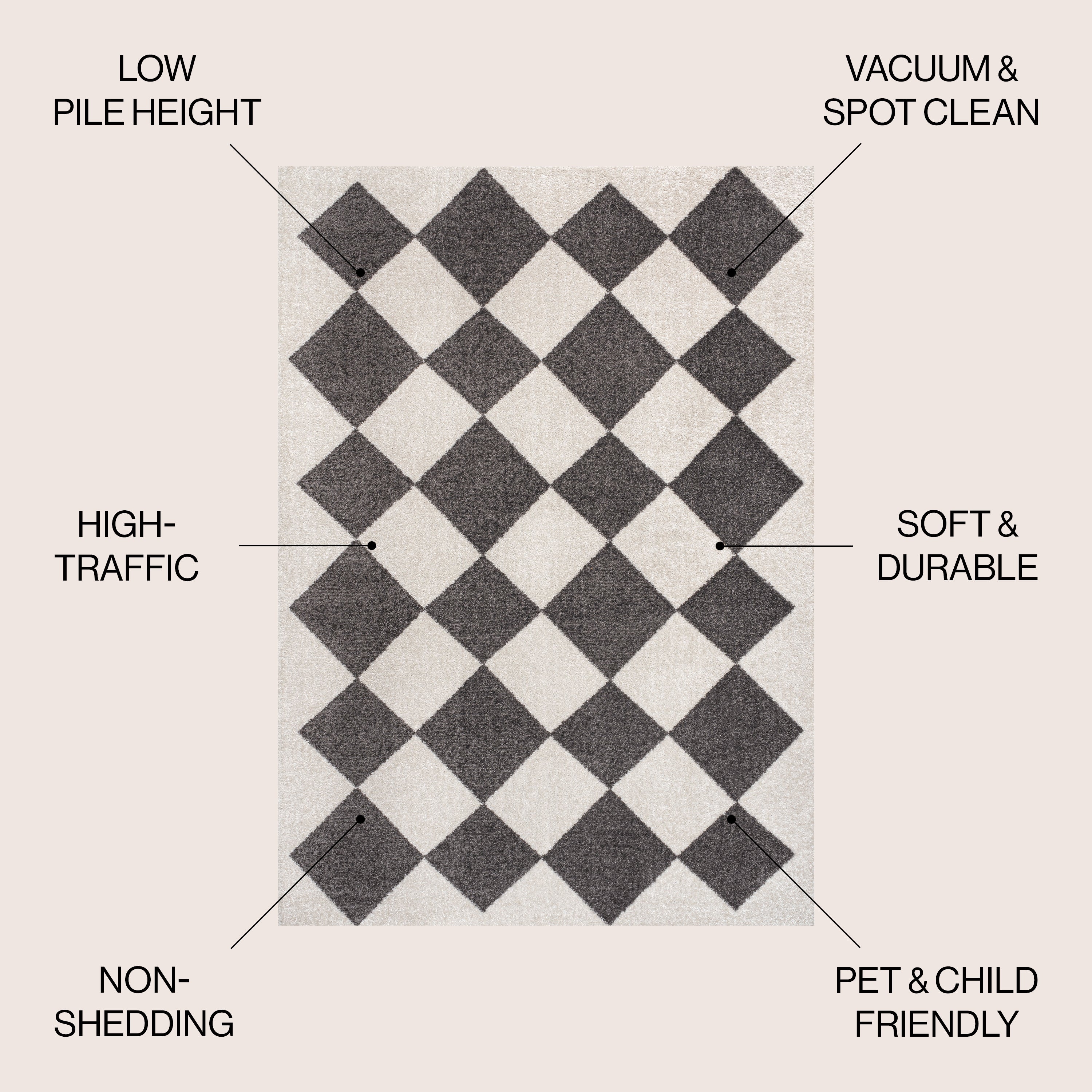 Draper Classic Geometric Diamond Pattern Area Rug