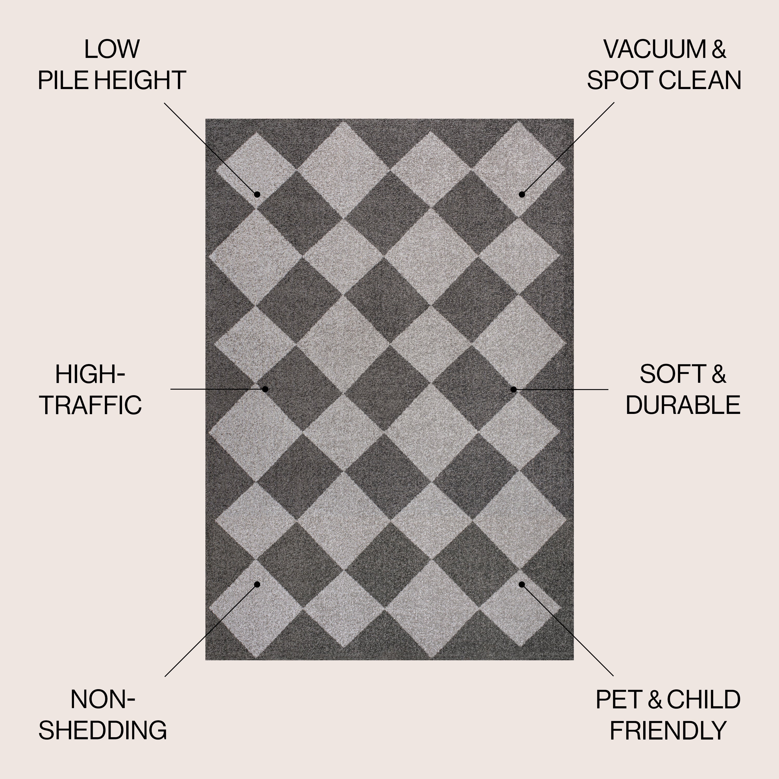 Draper Classic Geometric Diamond Pattern Area Rug
