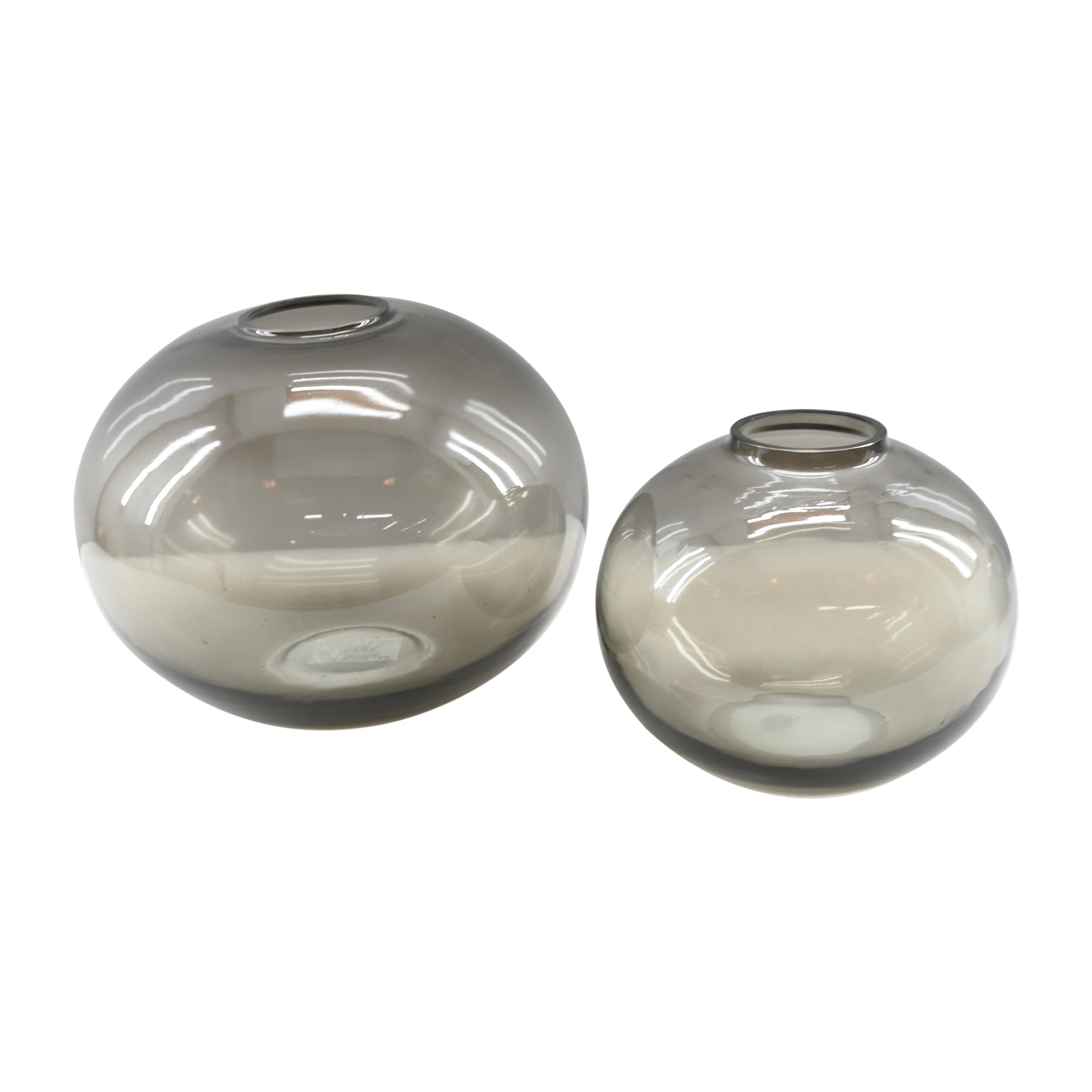 Caspian Hand Blown Round Glass Vase, Set of 2