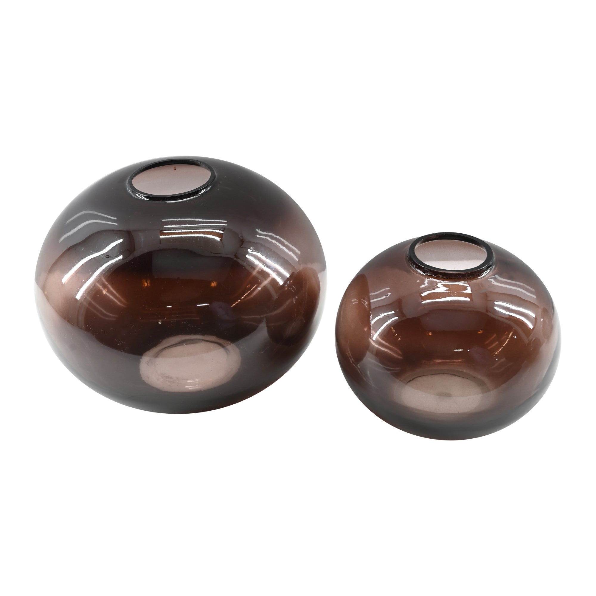 Caspian Hand Blown Round Glass Vase, Set of 2
