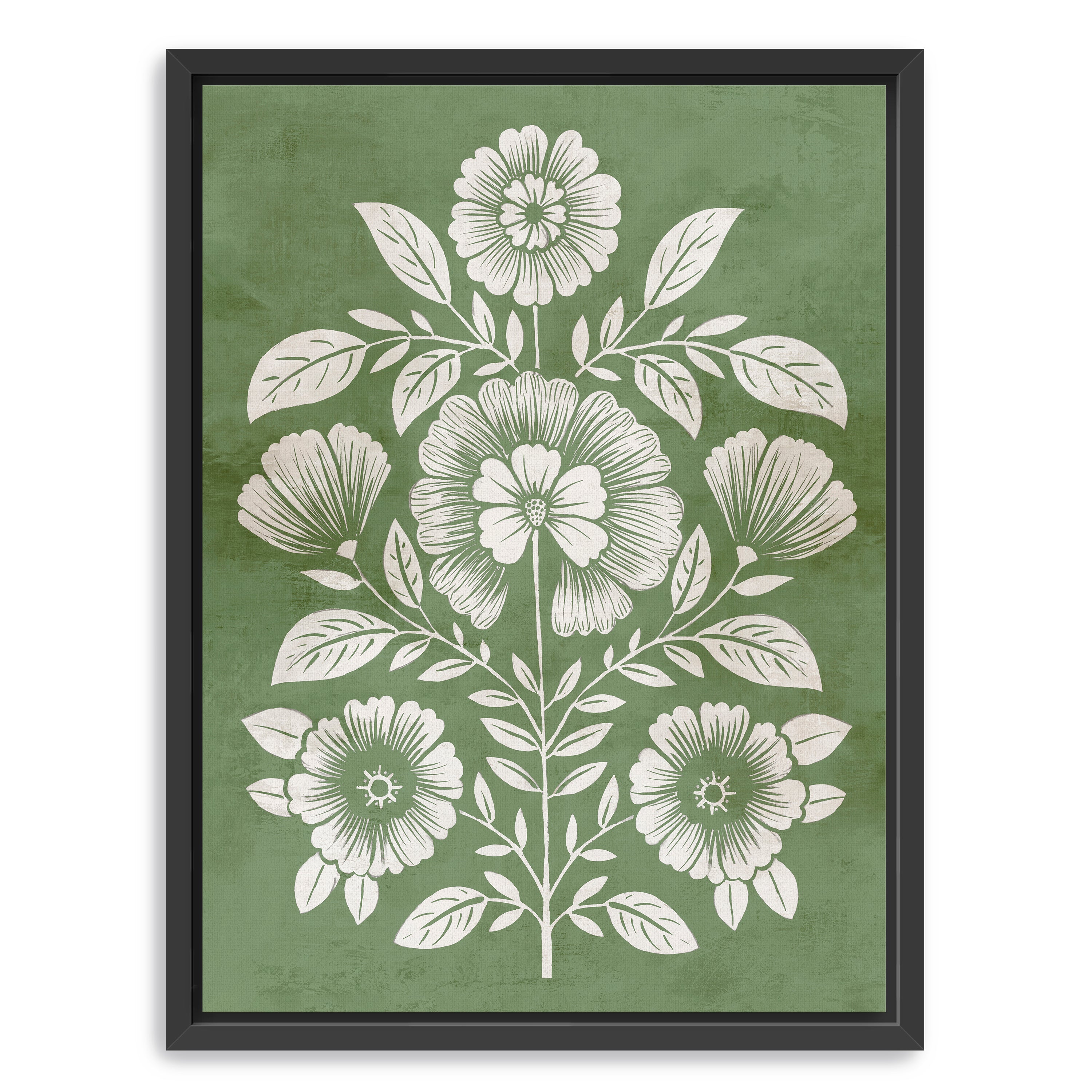 Floral Harmony on Green Canvas Canvas Giclee