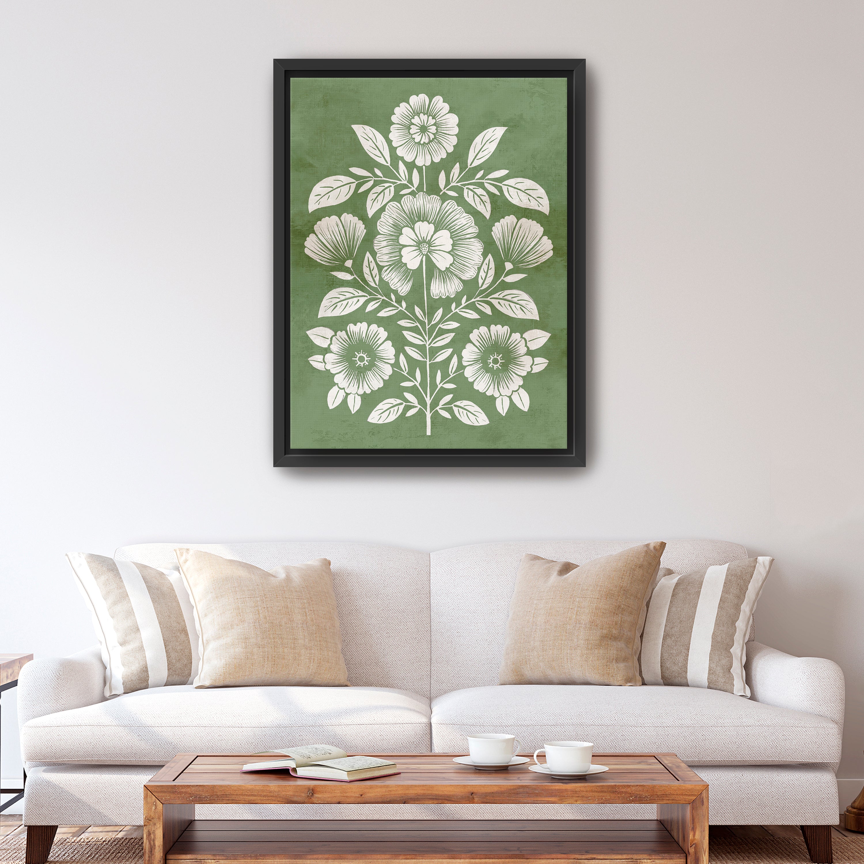 Floral Harmony on Green Canvas Canvas Giclee