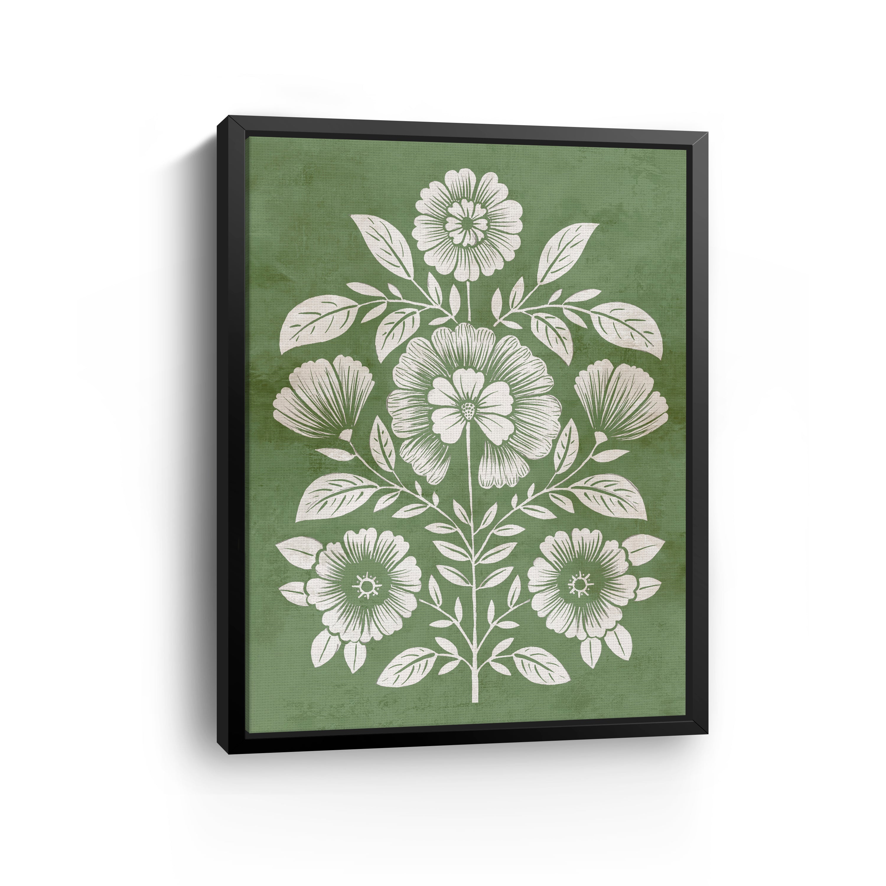 Floral Harmony on Green Canvas Canvas Giclee