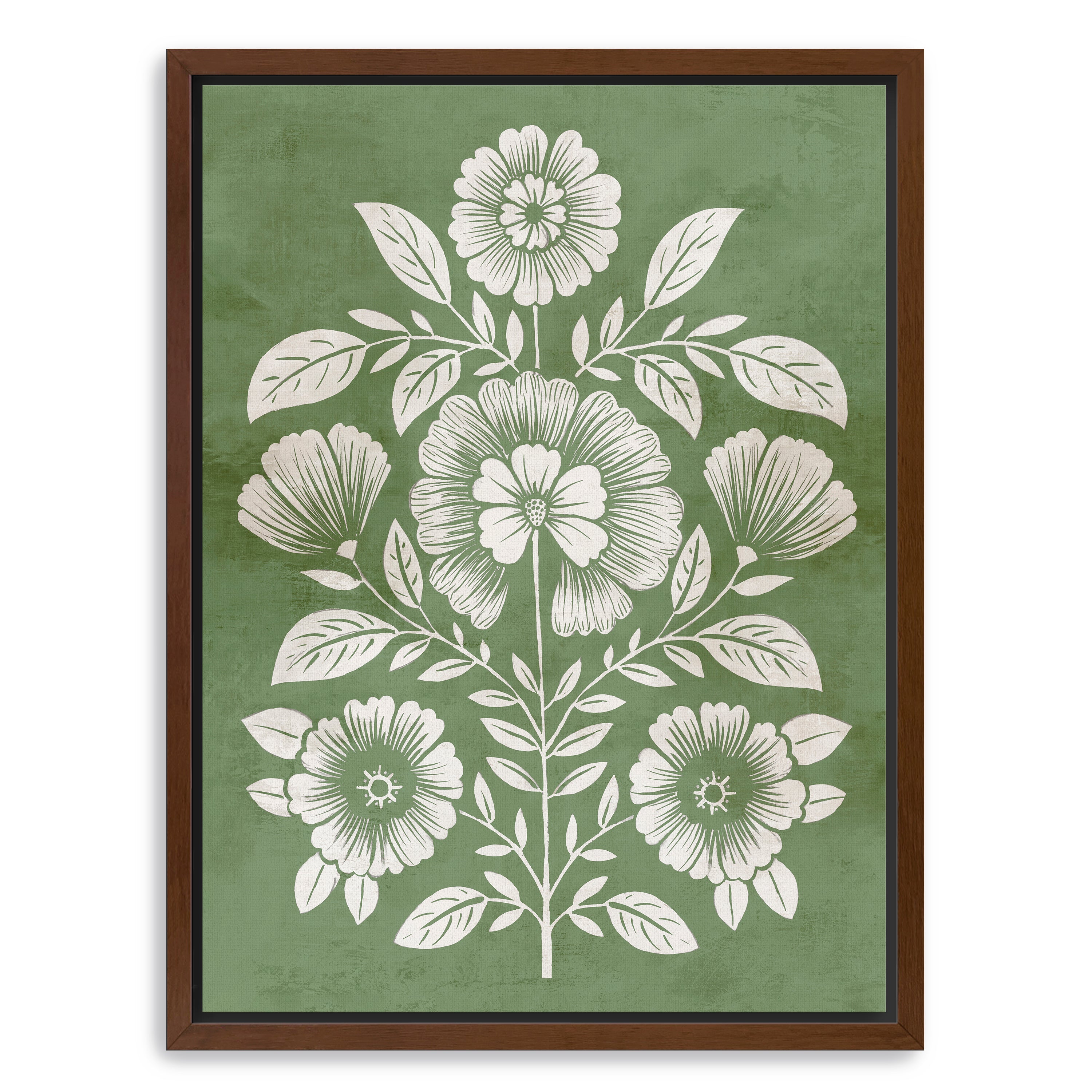 Floral Harmony on Green Canvas Canvas Giclee