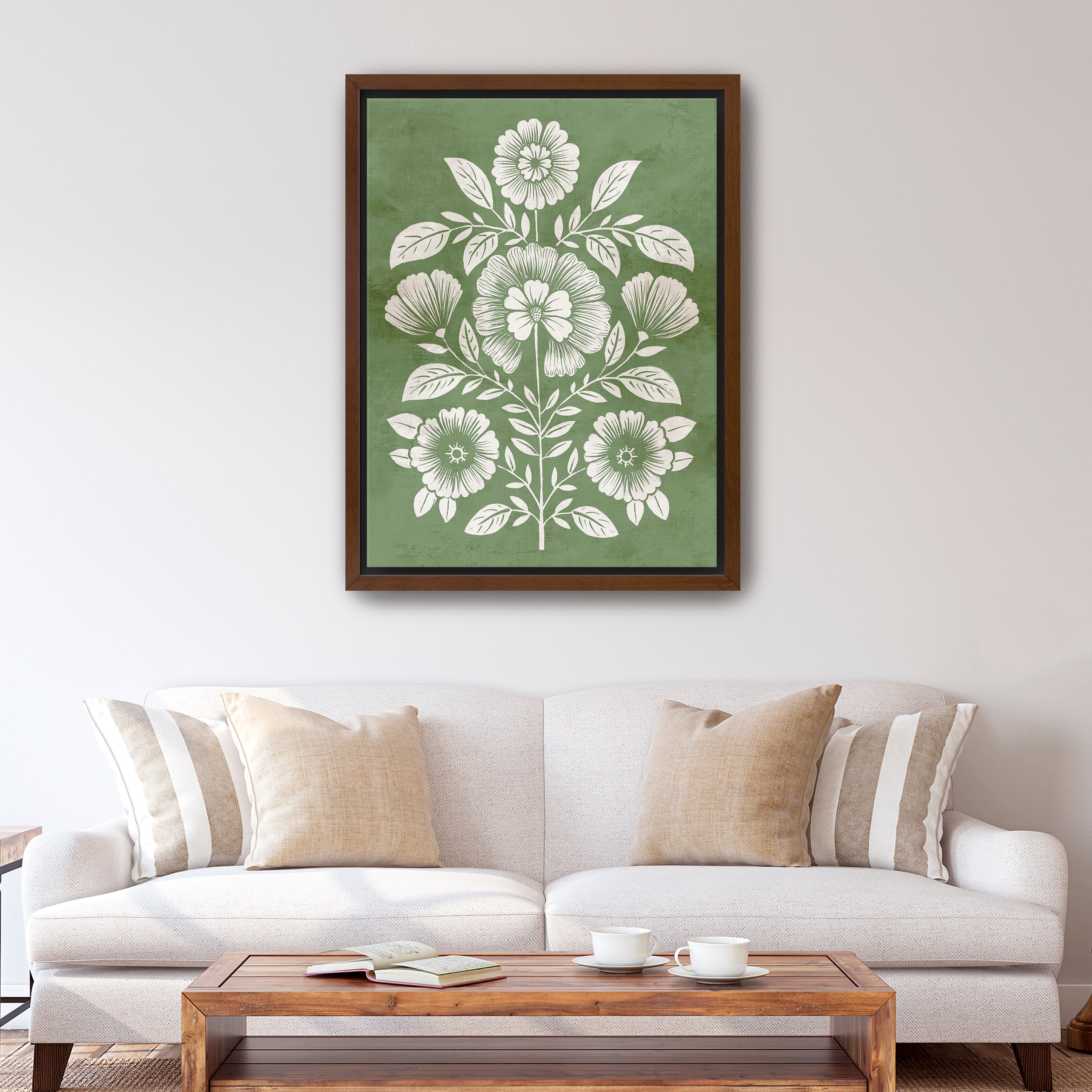 Floral Harmony on Green Canvas Canvas Giclee