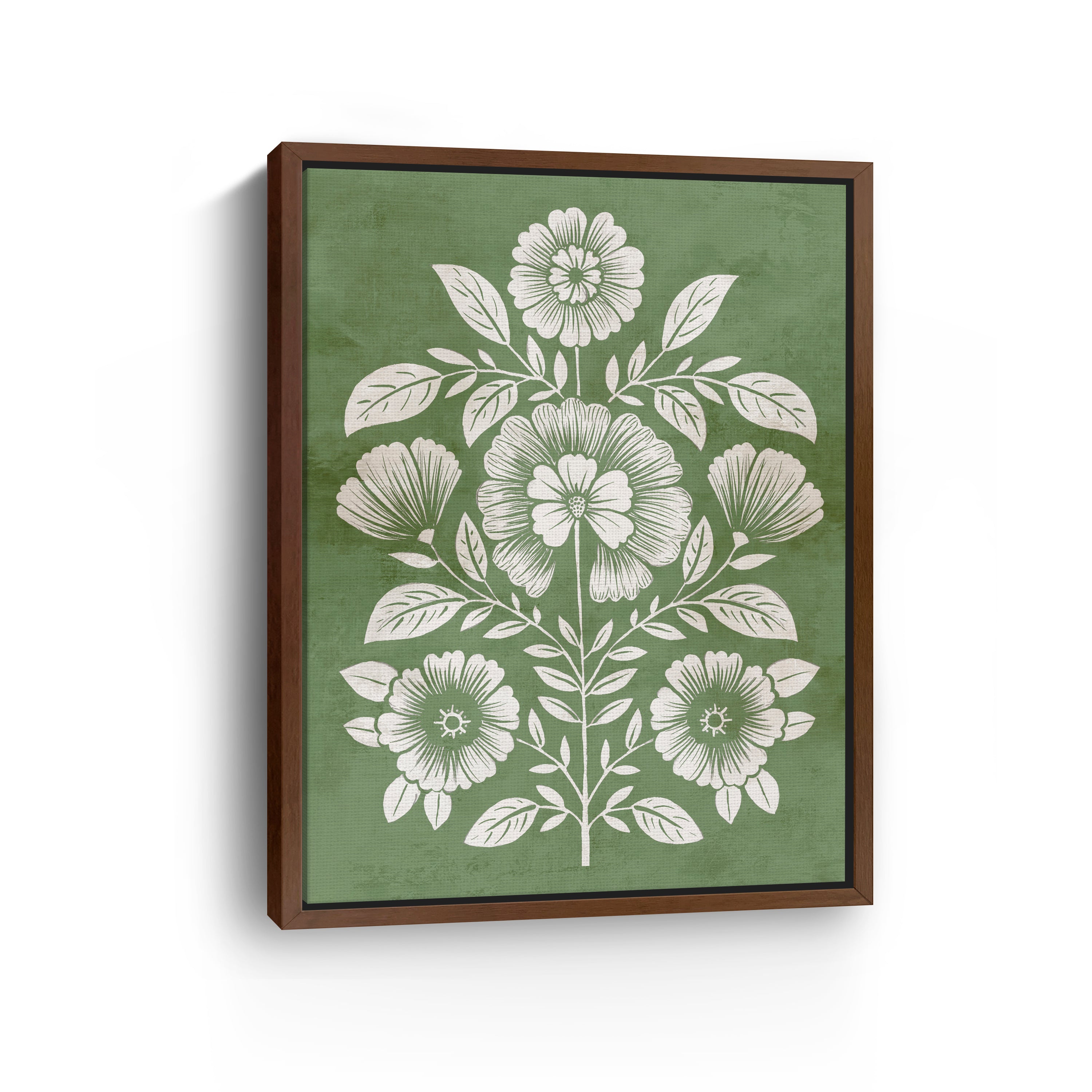 Floral Harmony on Green Canvas Canvas Giclee