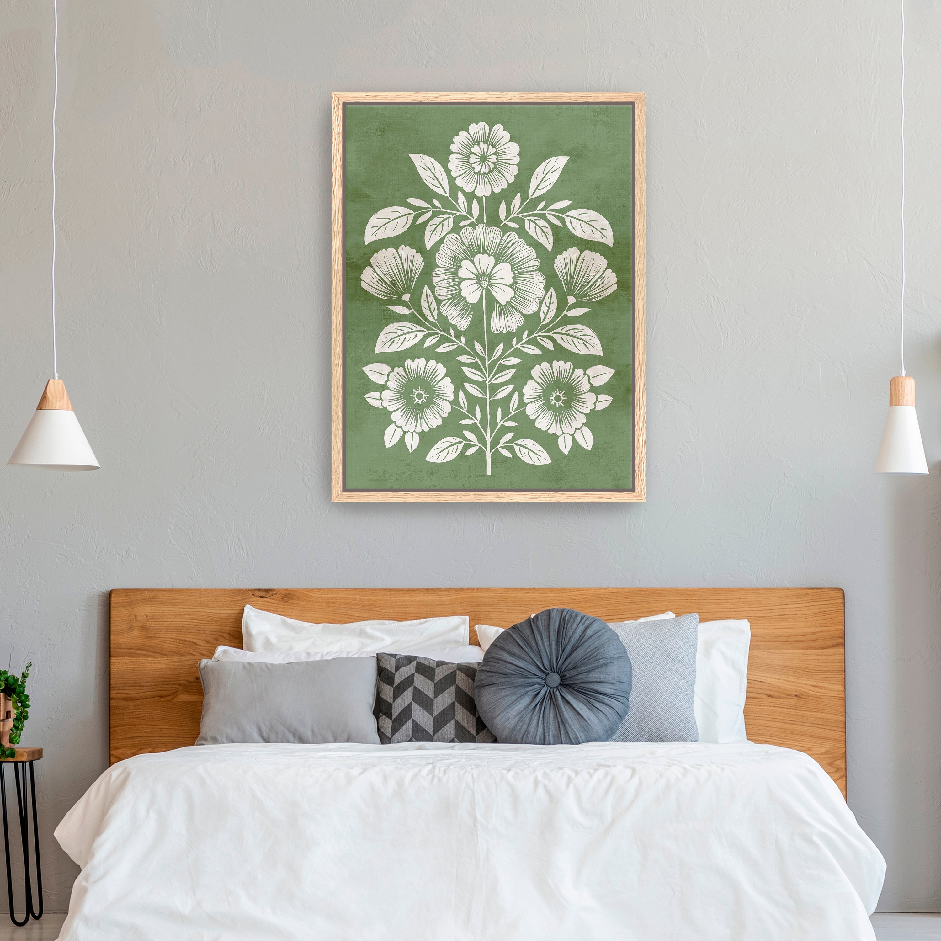 Floral Harmony on Green Canvas Canvas Giclee