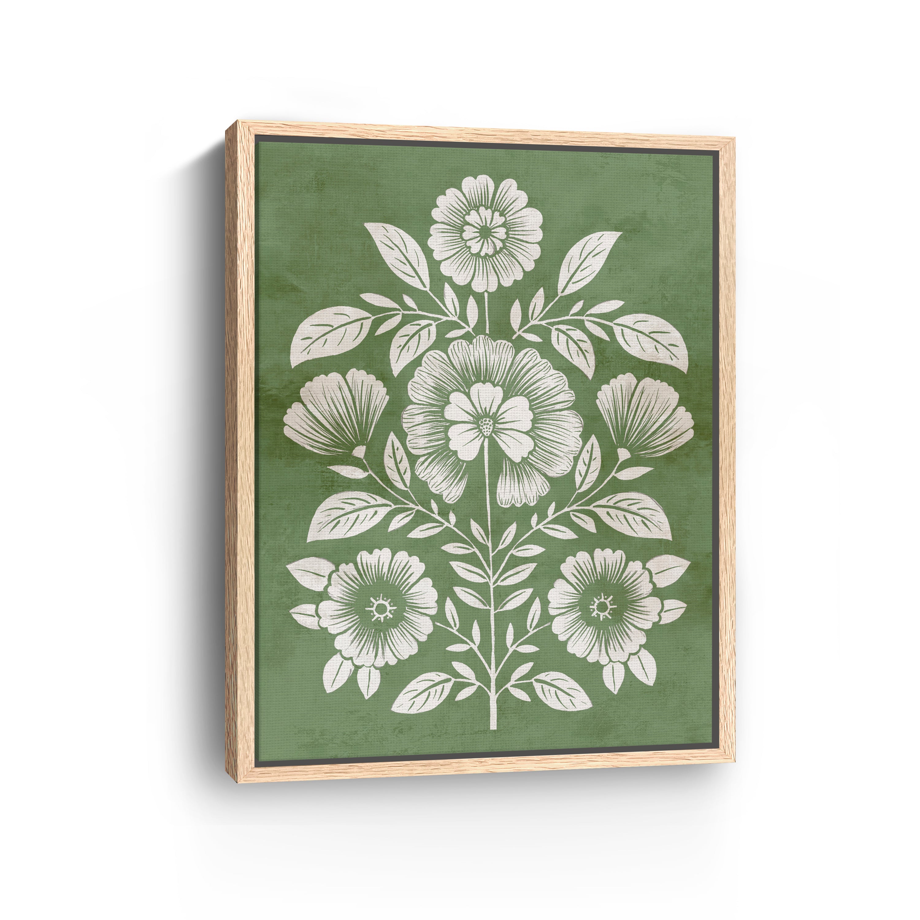 Floral Harmony on Green Canvas Canvas Giclee
