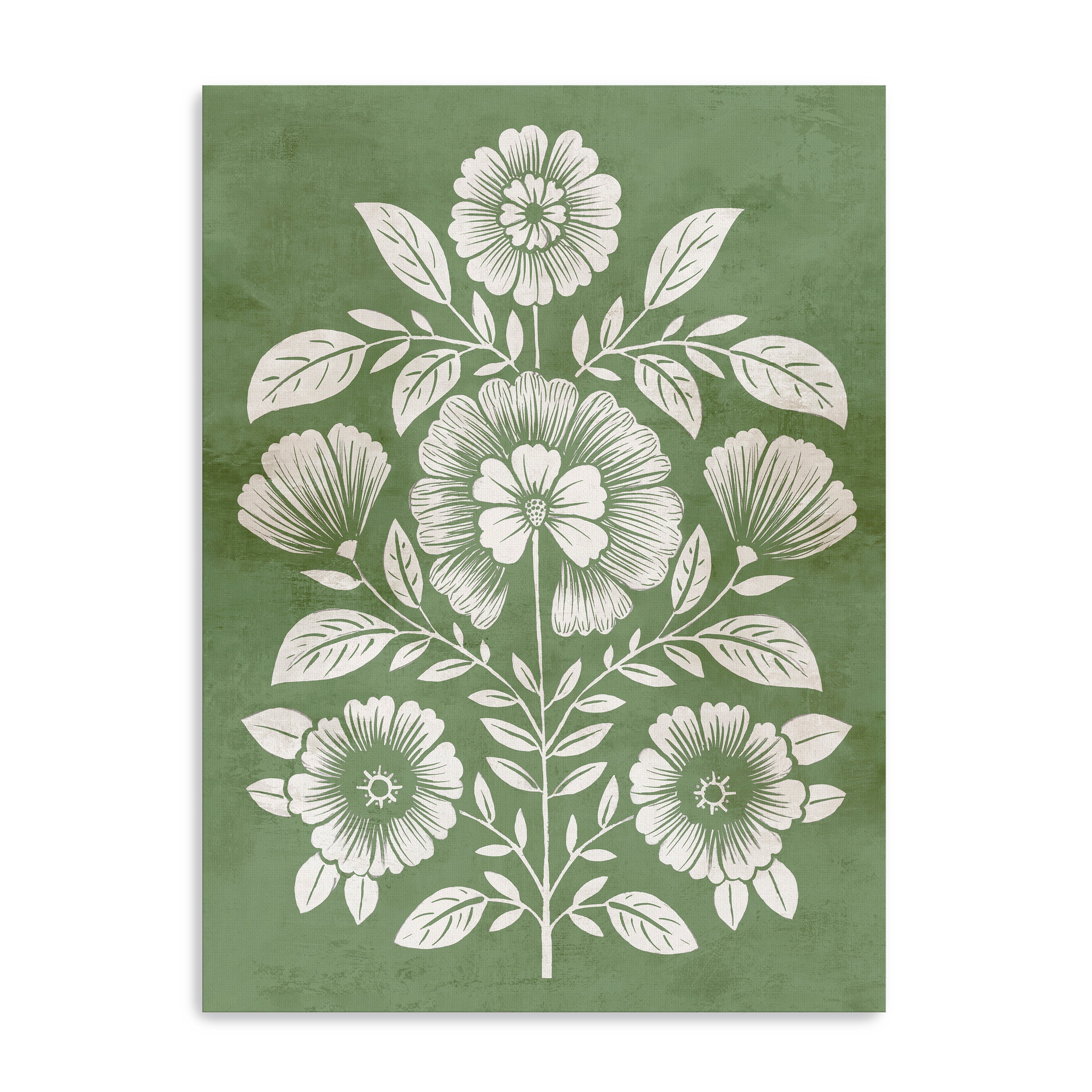 Floral Harmony on Green Canvas Canvas Giclee