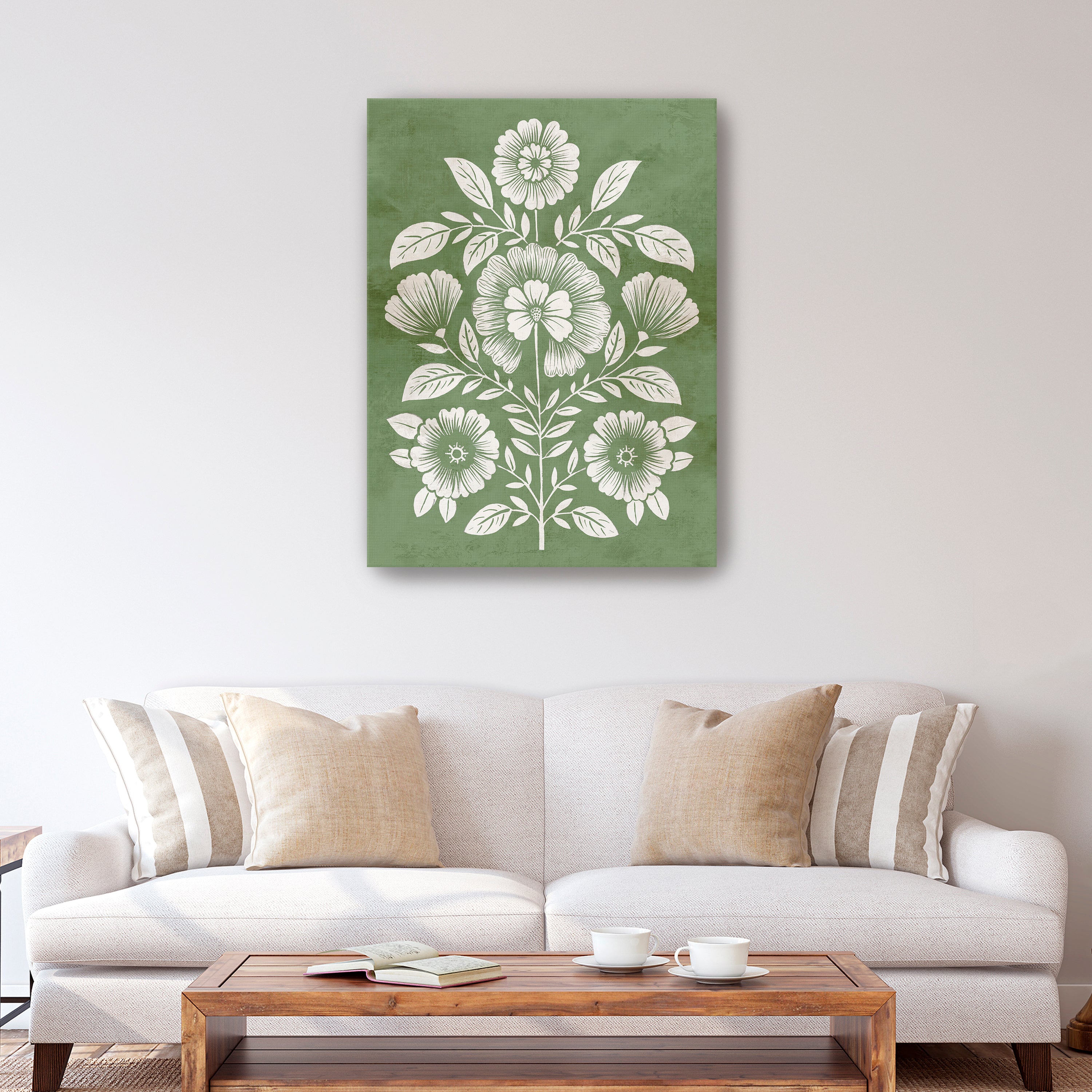 Floral Harmony on Green Canvas Canvas Giclee