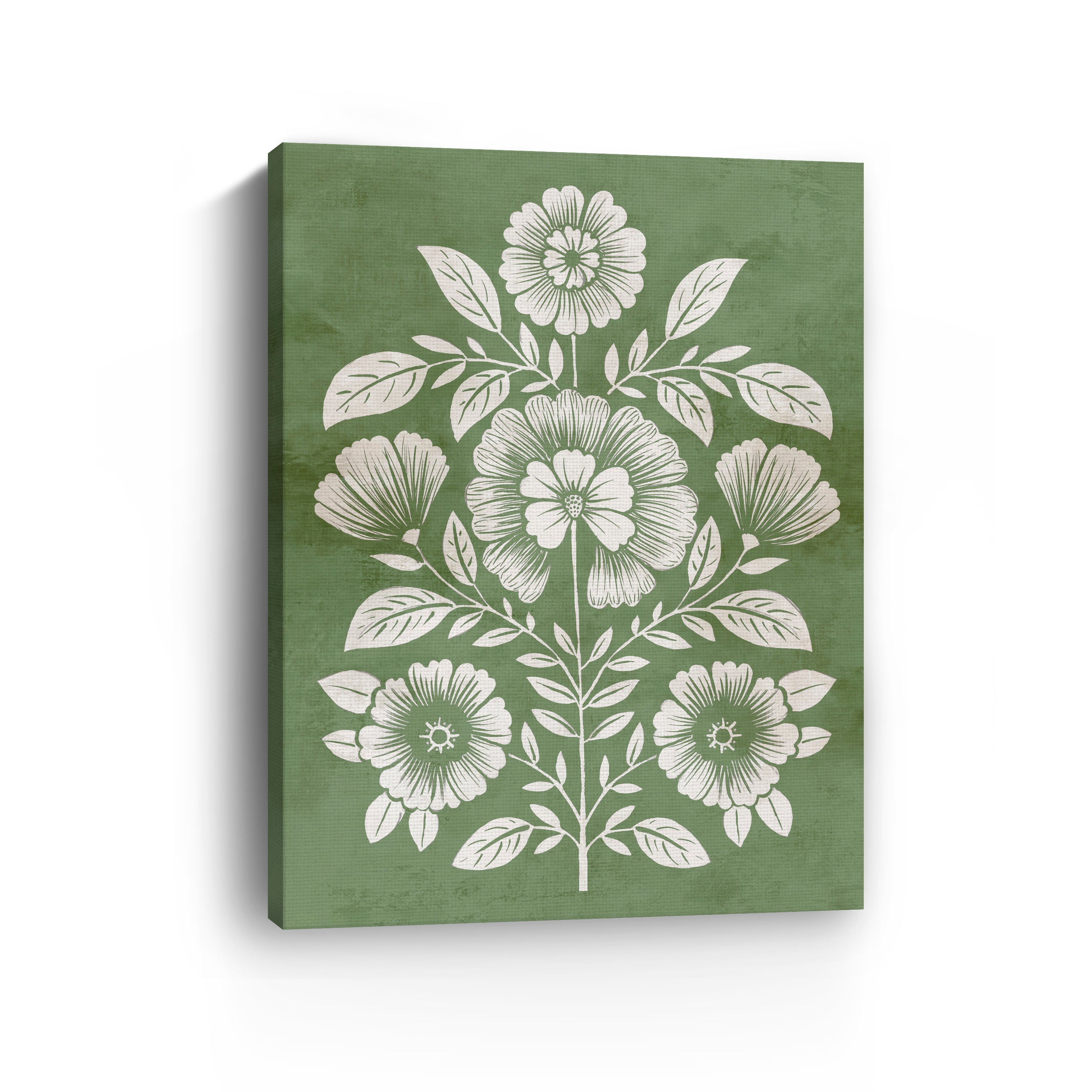 Floral Harmony on Green Canvas Canvas Giclee