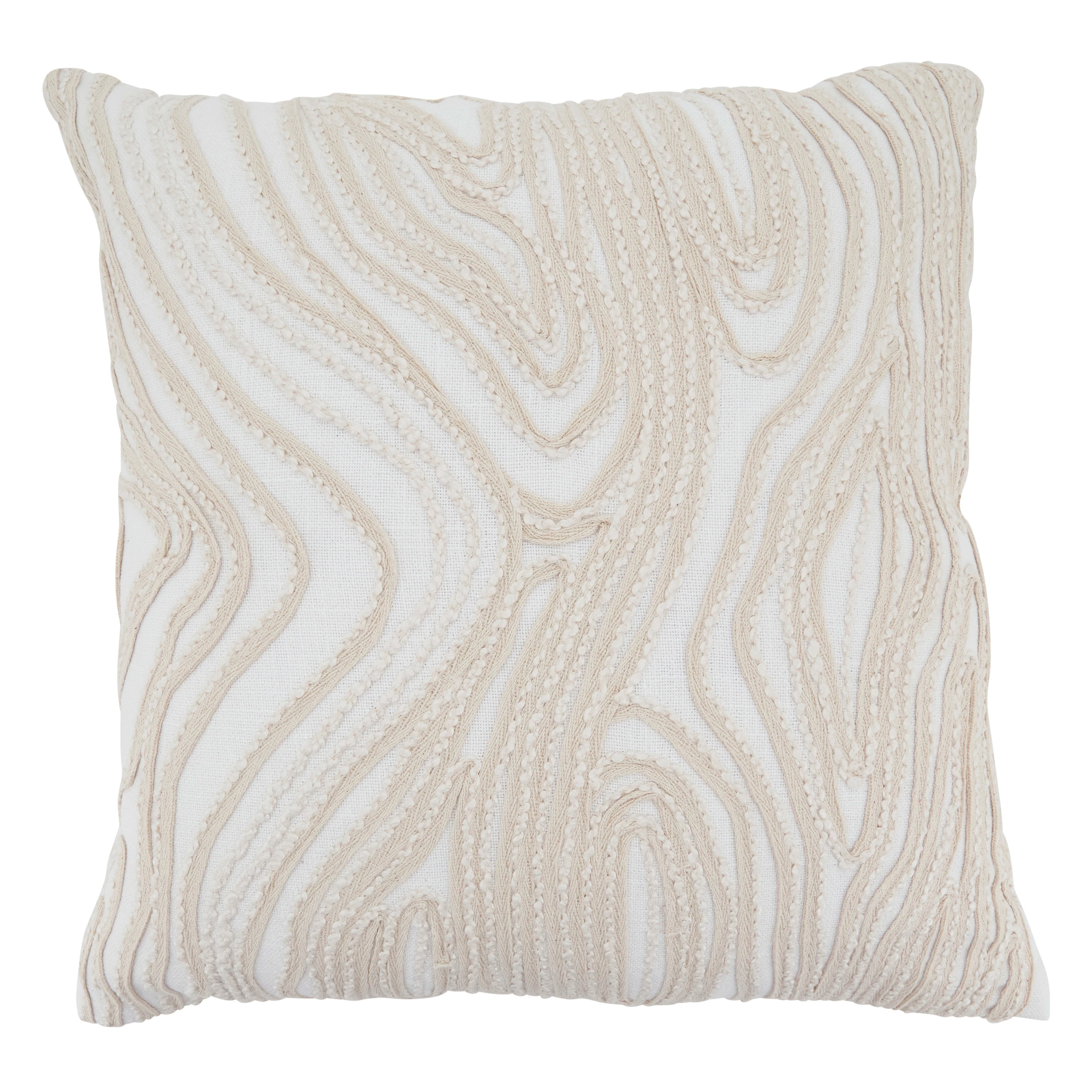 Embroidered Wave Cotton Poly Filled Throw Pillow