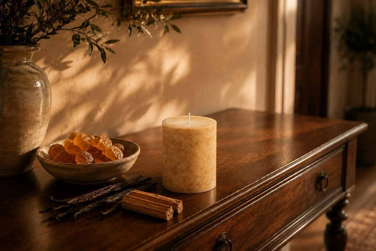 Pier 1 Amber Musk 3x4 Solid Pillar Candle