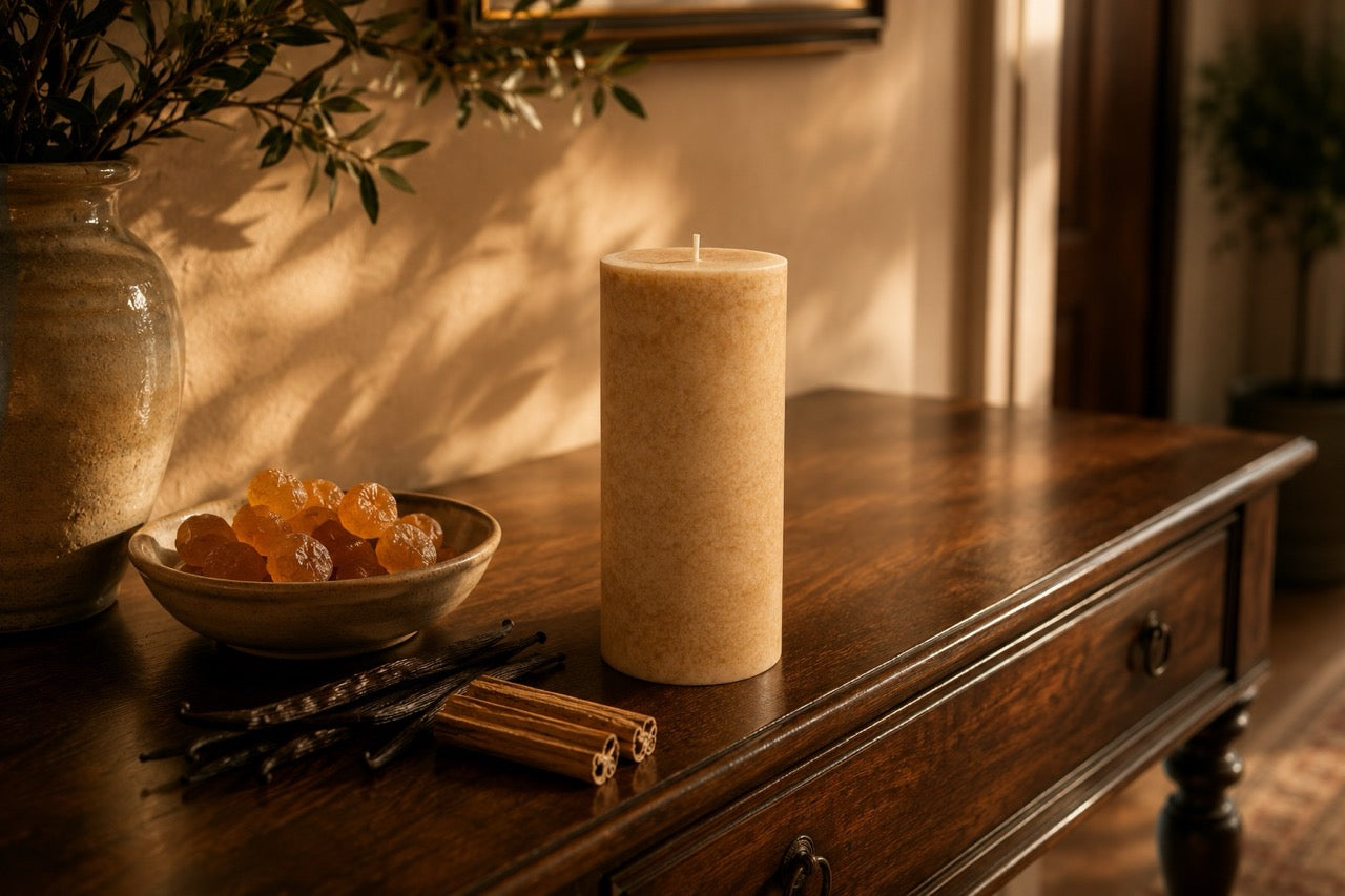 Pier 1 Amber Musk 3x6 Solid Pillar Candle