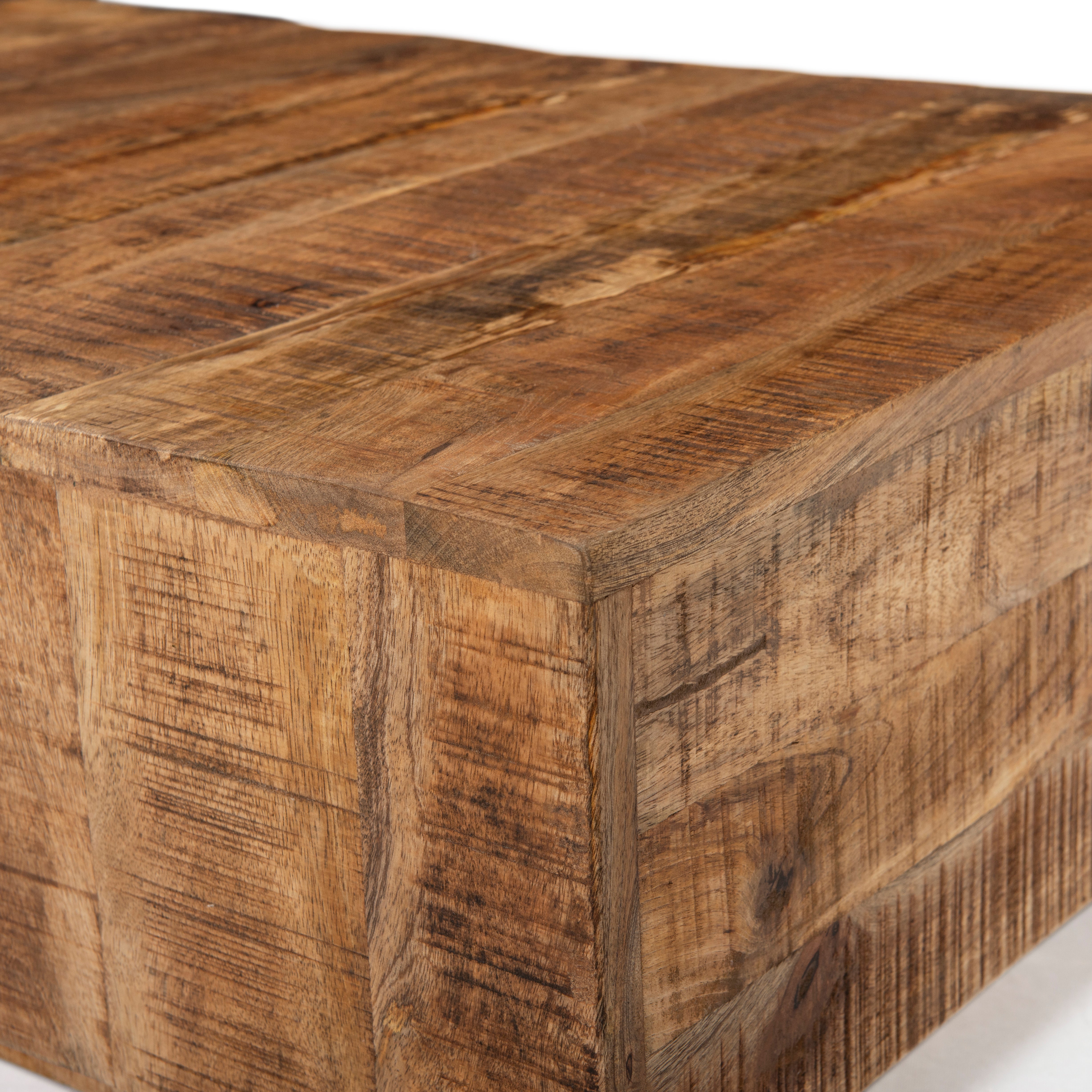 Rough Mango Wood Block Coffee Table, Brown