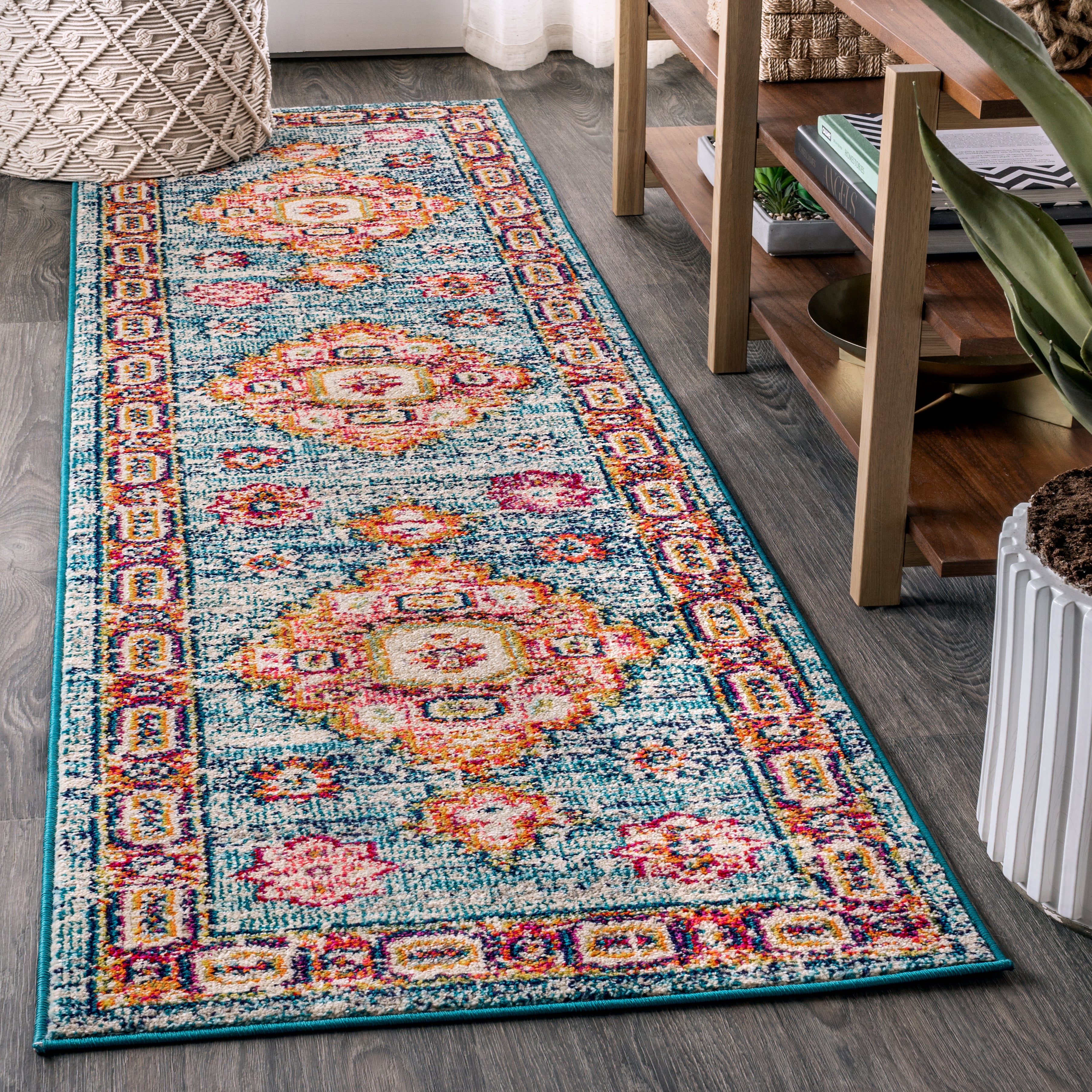 Bohemian FLAIR Blue Boho Vintage Medallion Area Rug