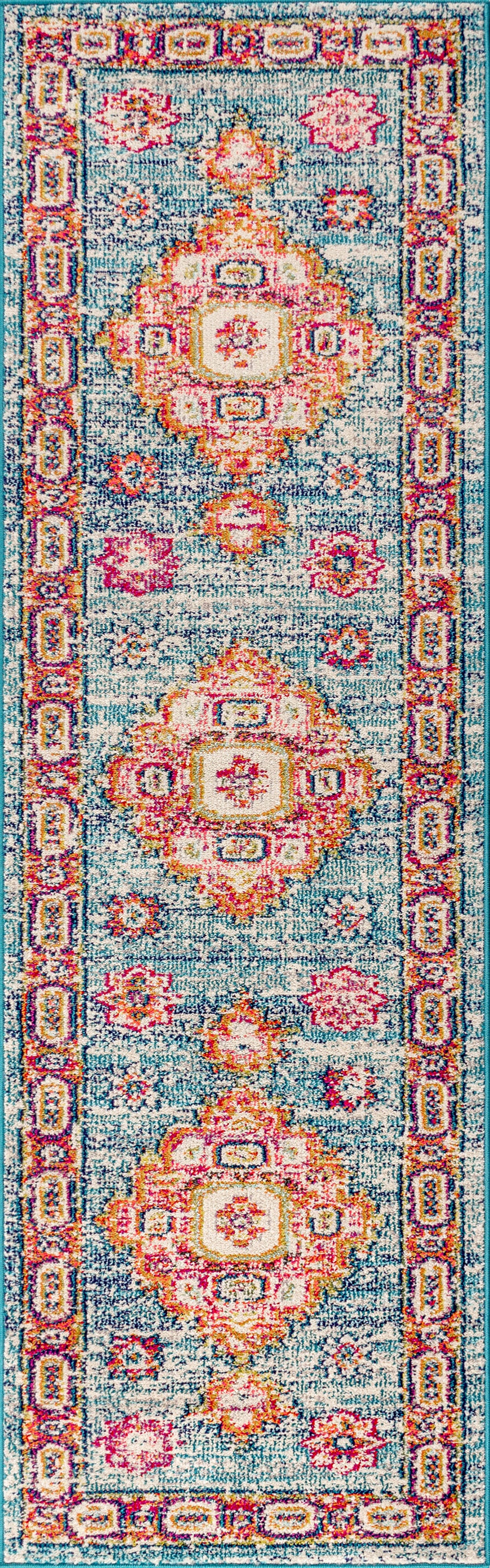 Bohemian FLAIR Blue Boho Vintage Medallion Area Rug
