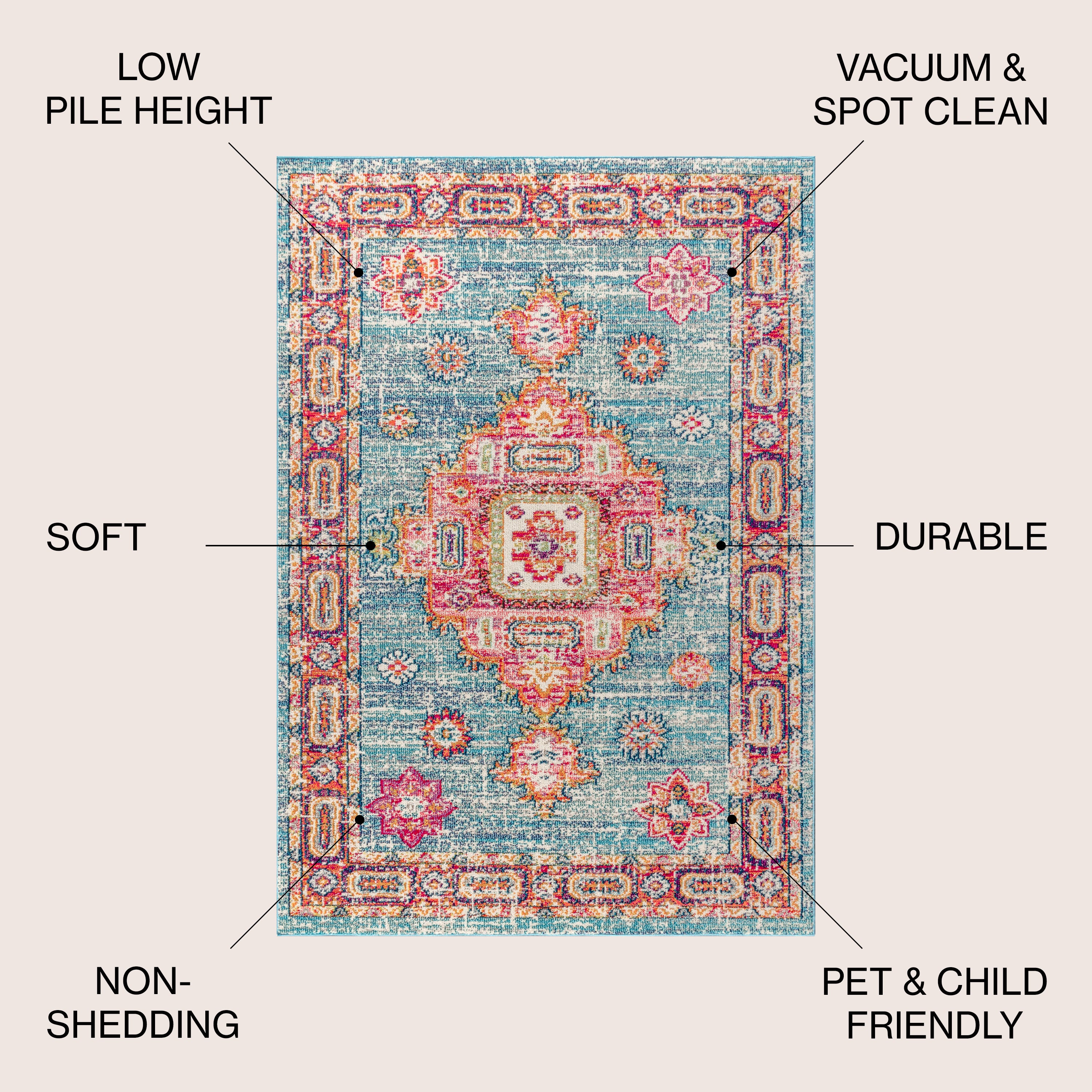 Bohemian FLAIR Blue Boho Vintage Medallion Area Rug