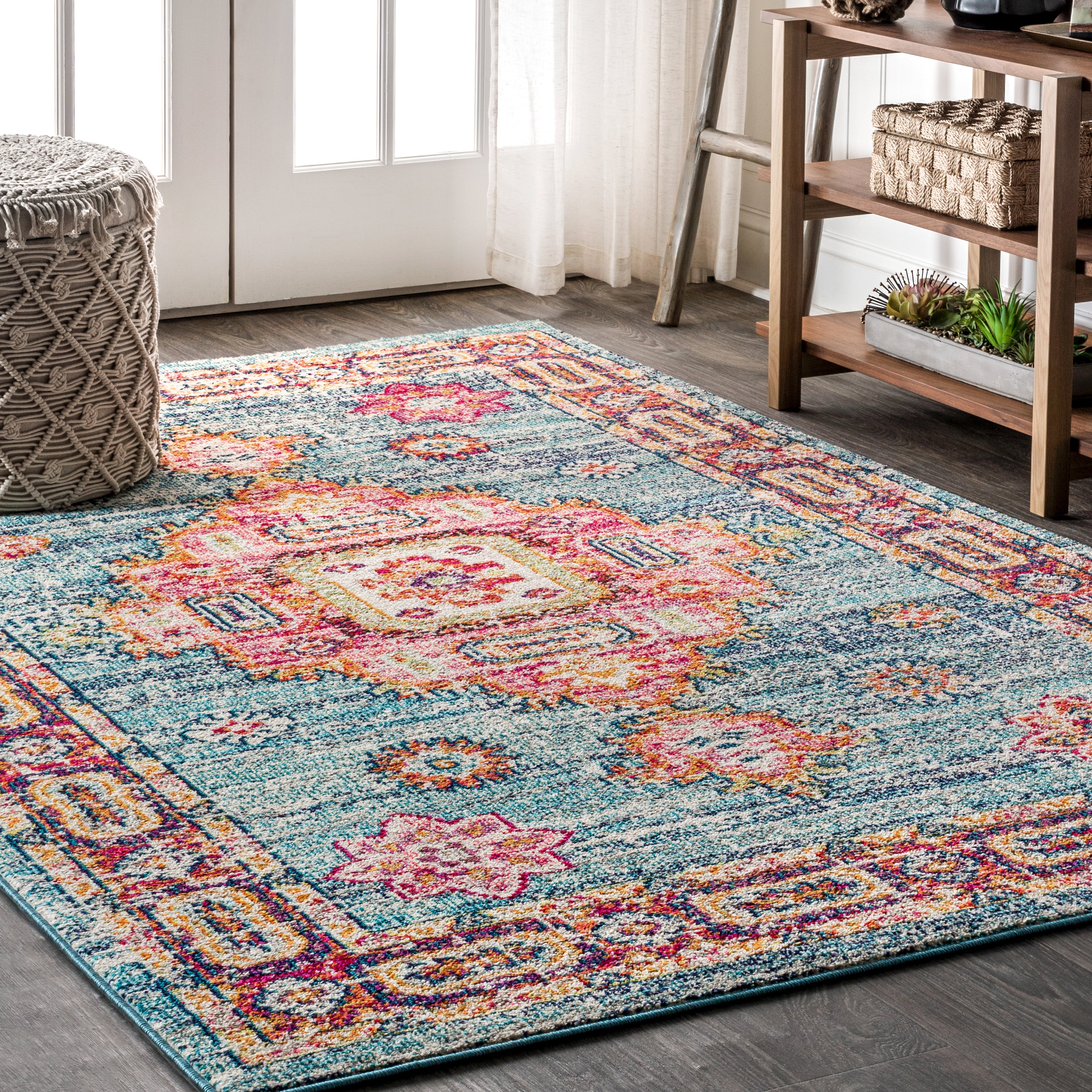 Bohemian FLAIR Blue Boho Vintage Medallion Area Rug
