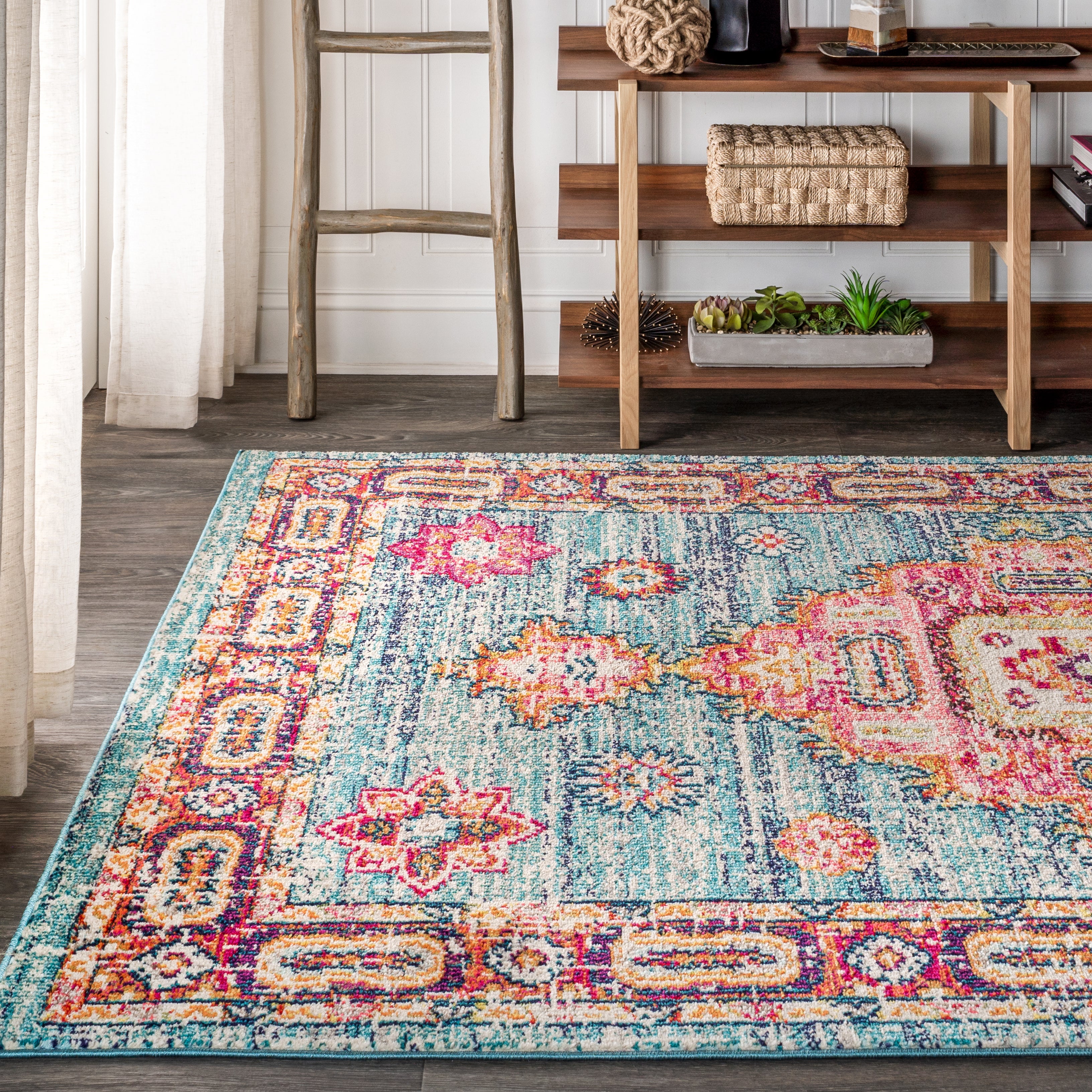 Bohemian FLAIR Blue Boho Vintage Medallion Area Rug