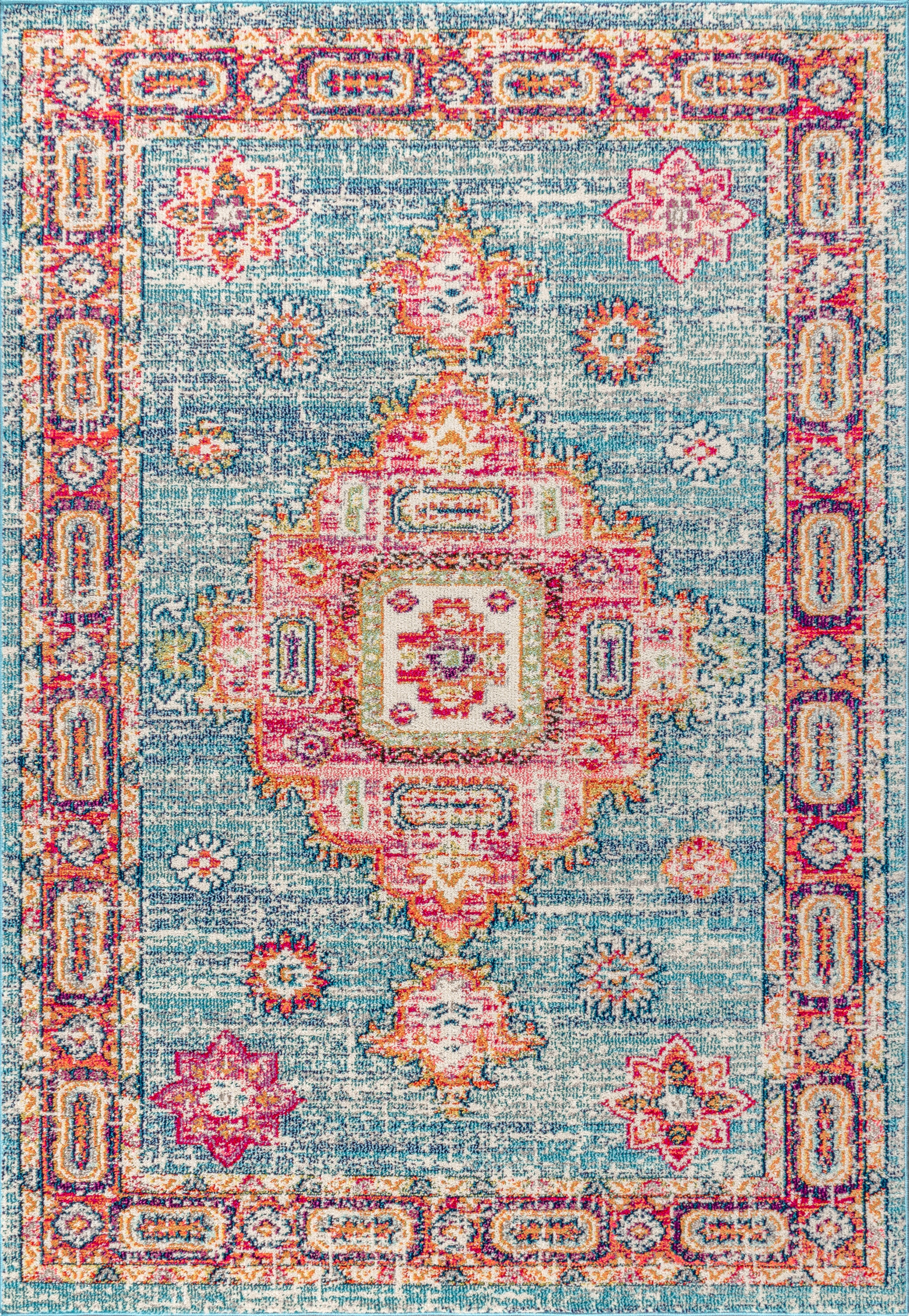 Bohemian FLAIR Blue Boho Vintage Medallion Area Rug