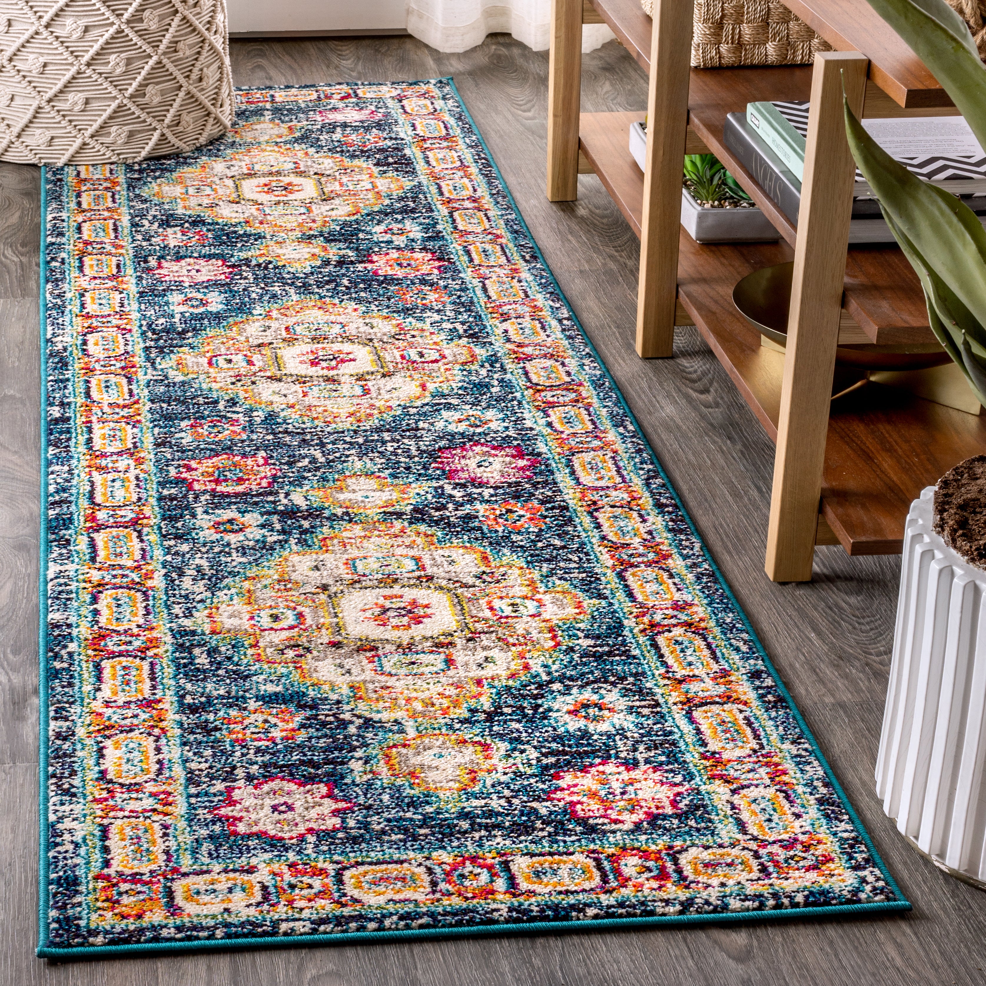 Bohemian FLAIR Blue Boho Vintage Medallion Area Rug