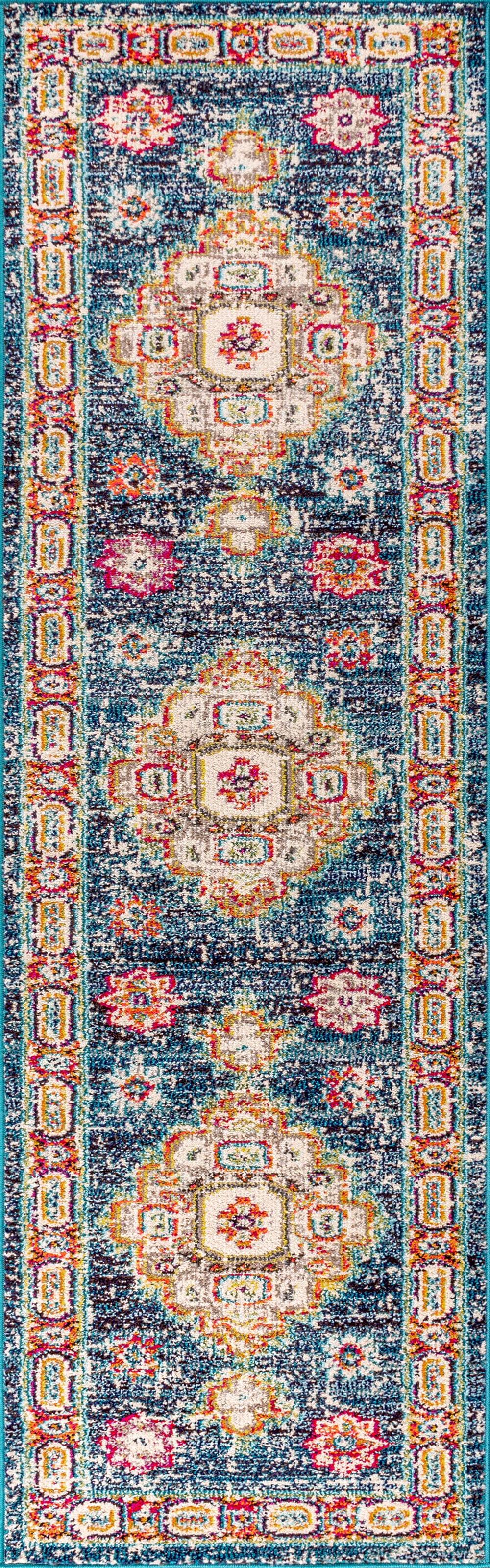Bohemian FLAIR Blue Boho Vintage Medallion Area Rug