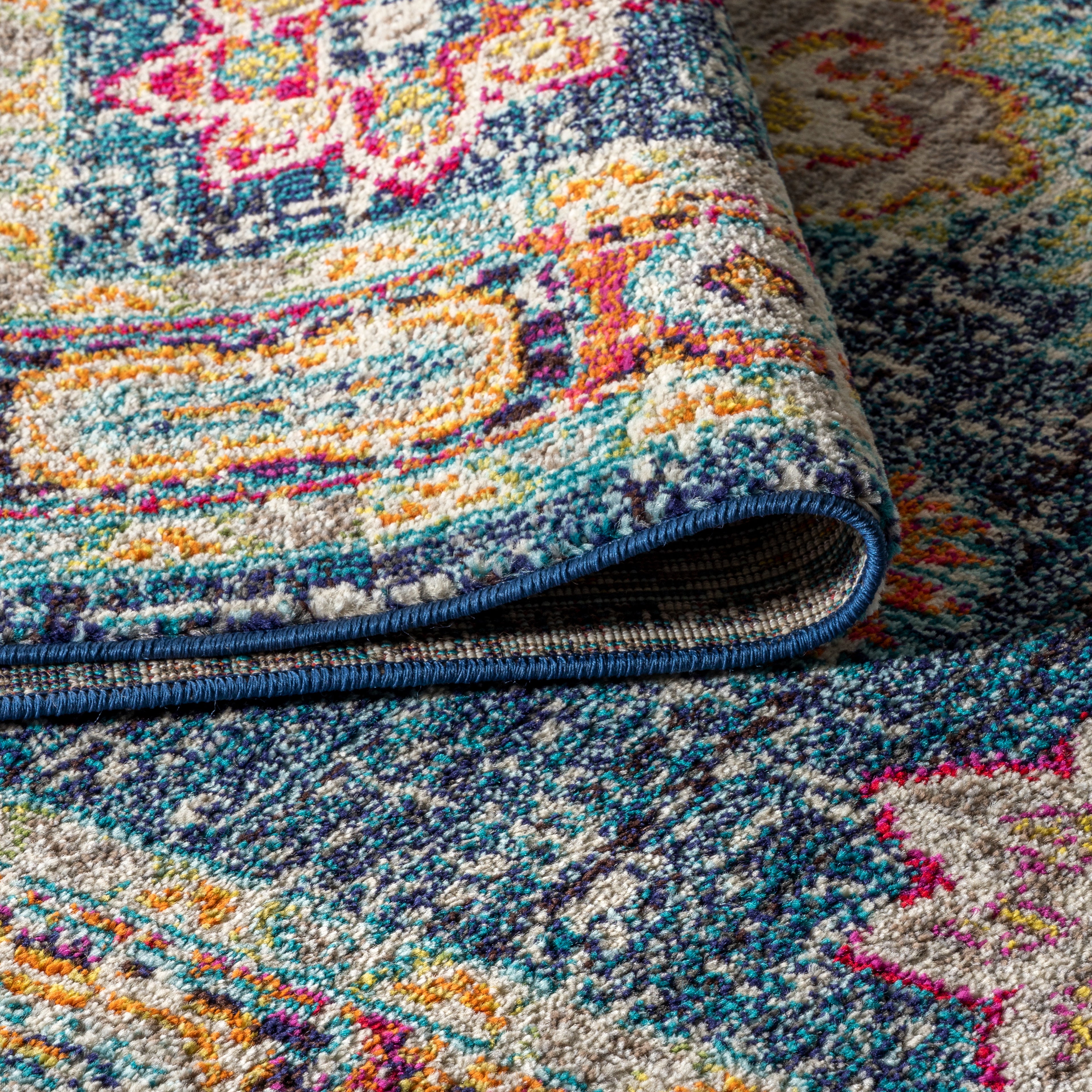 Bohemian FLAIR Blue Boho Vintage Medallion Area Rug