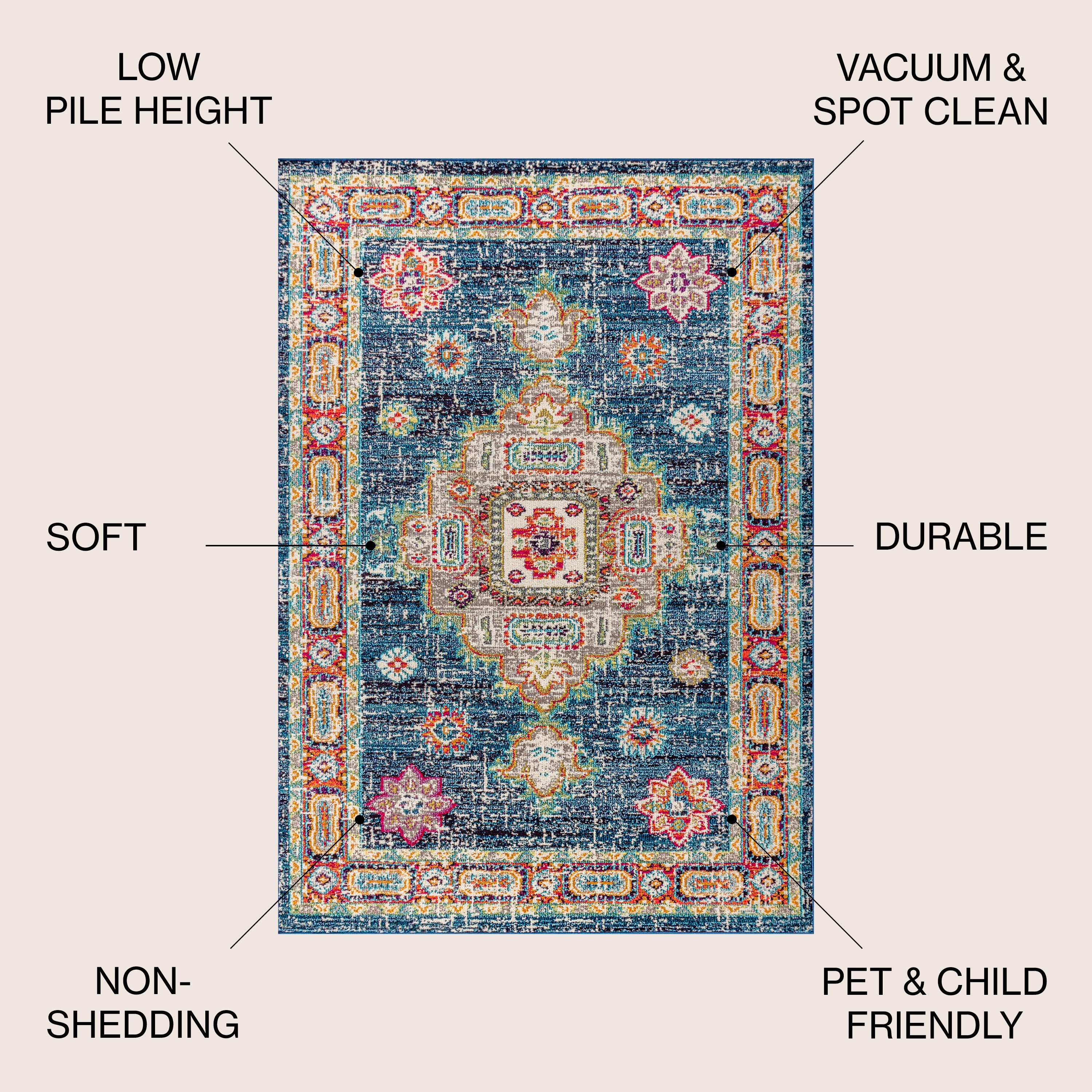Bohemian FLAIR Blue Boho Vintage Medallion Area Rug